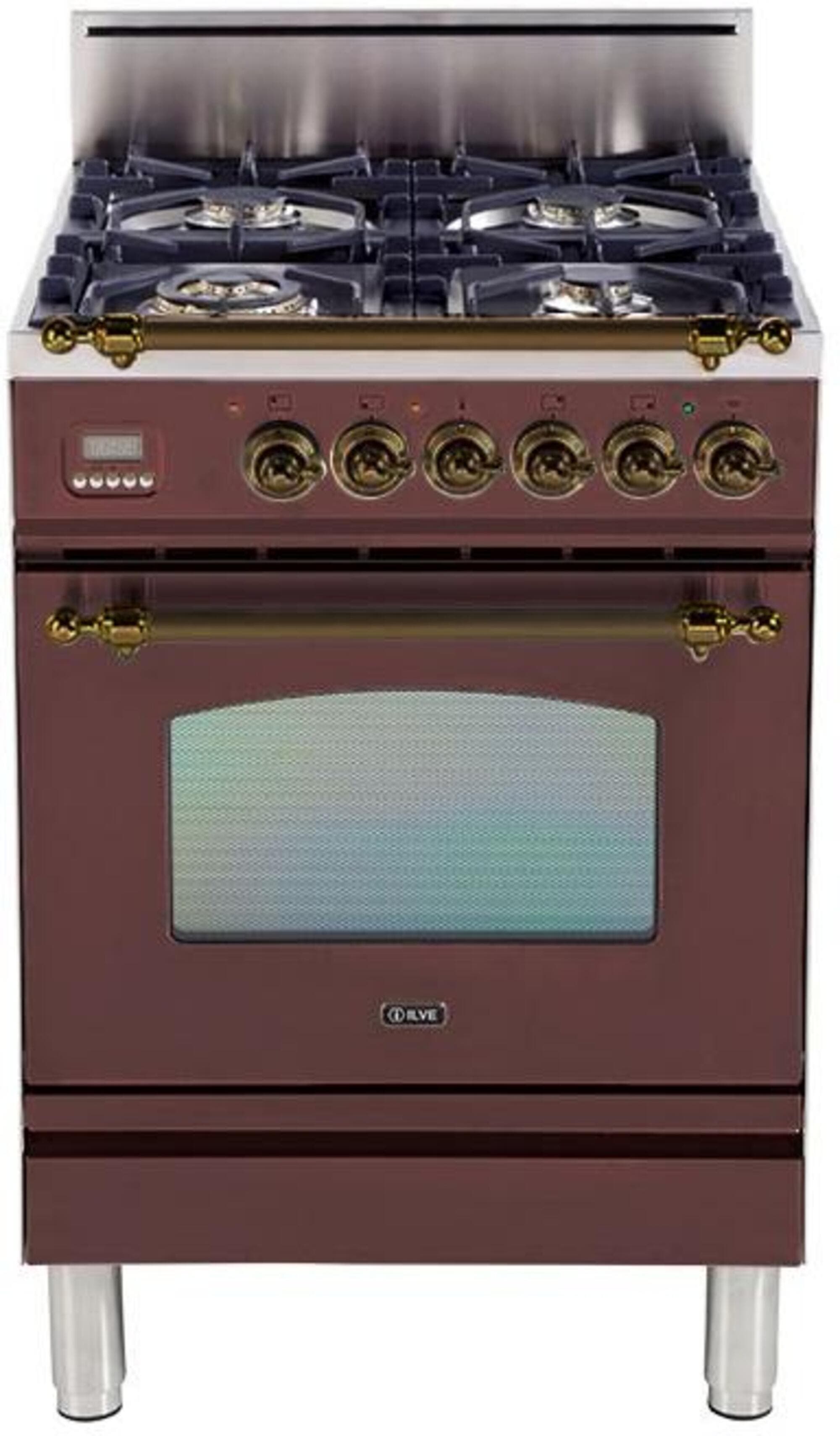 Ilve UPN60DVGGRBYLP Liquid Propane In Burgundy W/ Bronze Trim