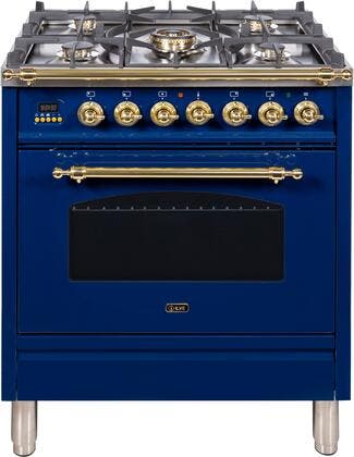 Ilve UPN76DMPBLLP Liquid Propane In Midnight Blue W/ Brass Trim