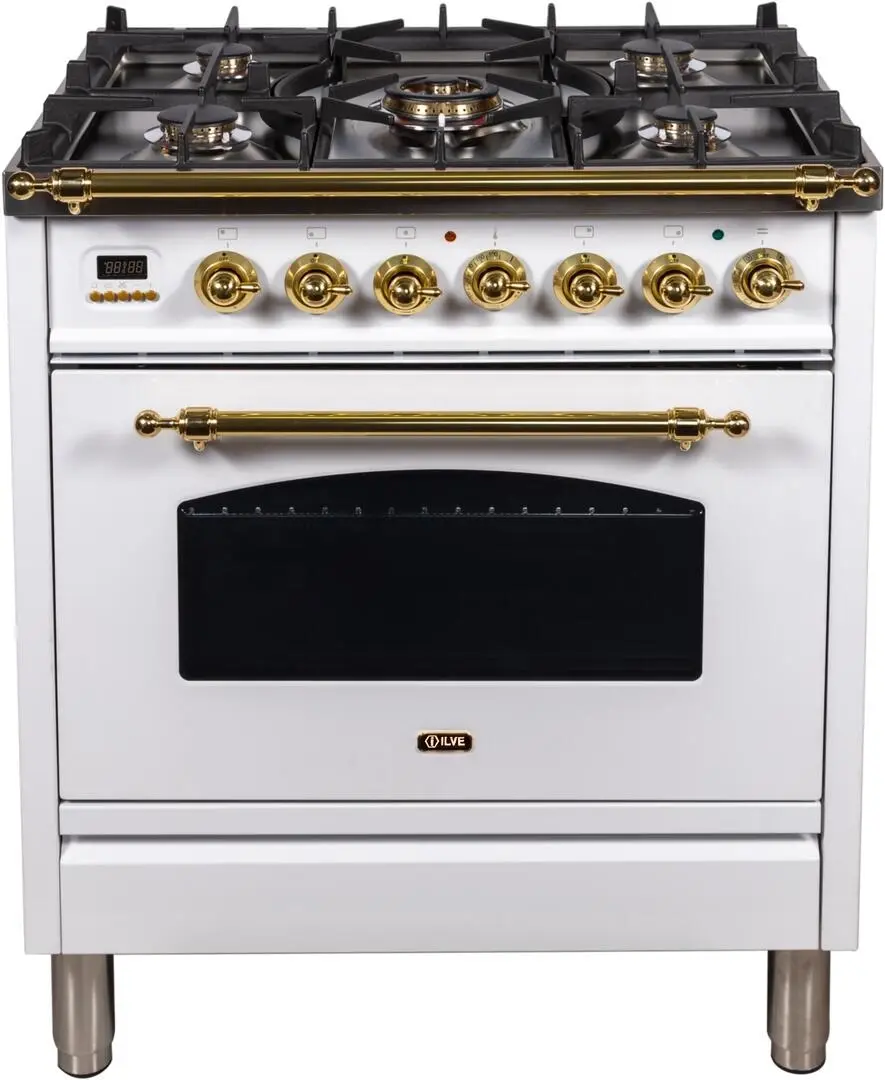 Ilve UPN76DMPBLP Liquid Propane In White W/ Brass Trim
