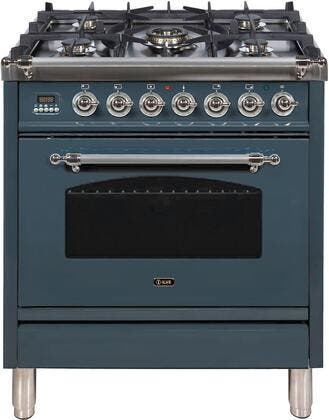 Ilve UPN76DMPGUX Natural Gas In Blue Grey W/ Chrome Trim