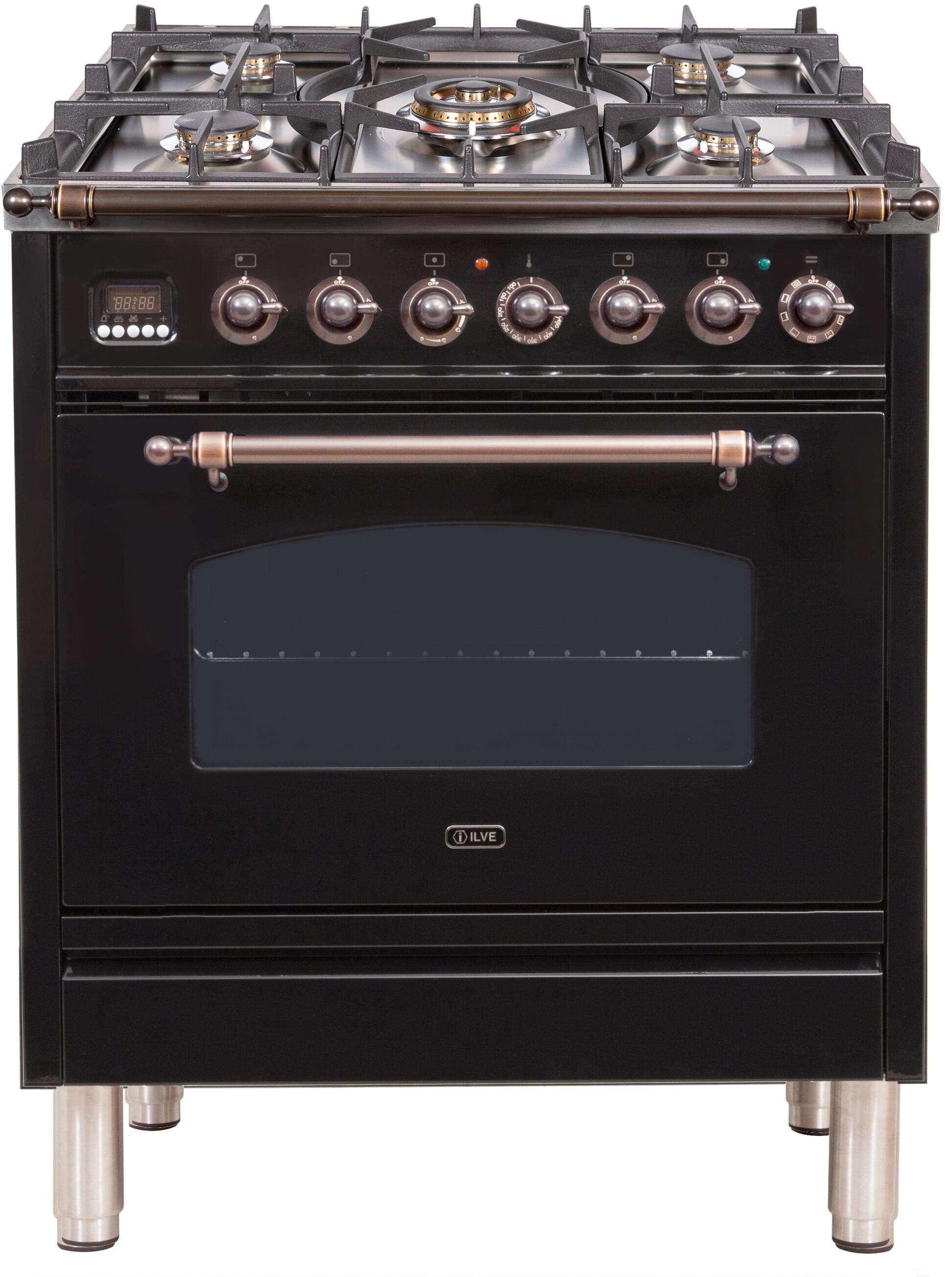 Ilve UPN76DMPNYLP Liquid Propane In Glossy Black W/ Bronze Trim