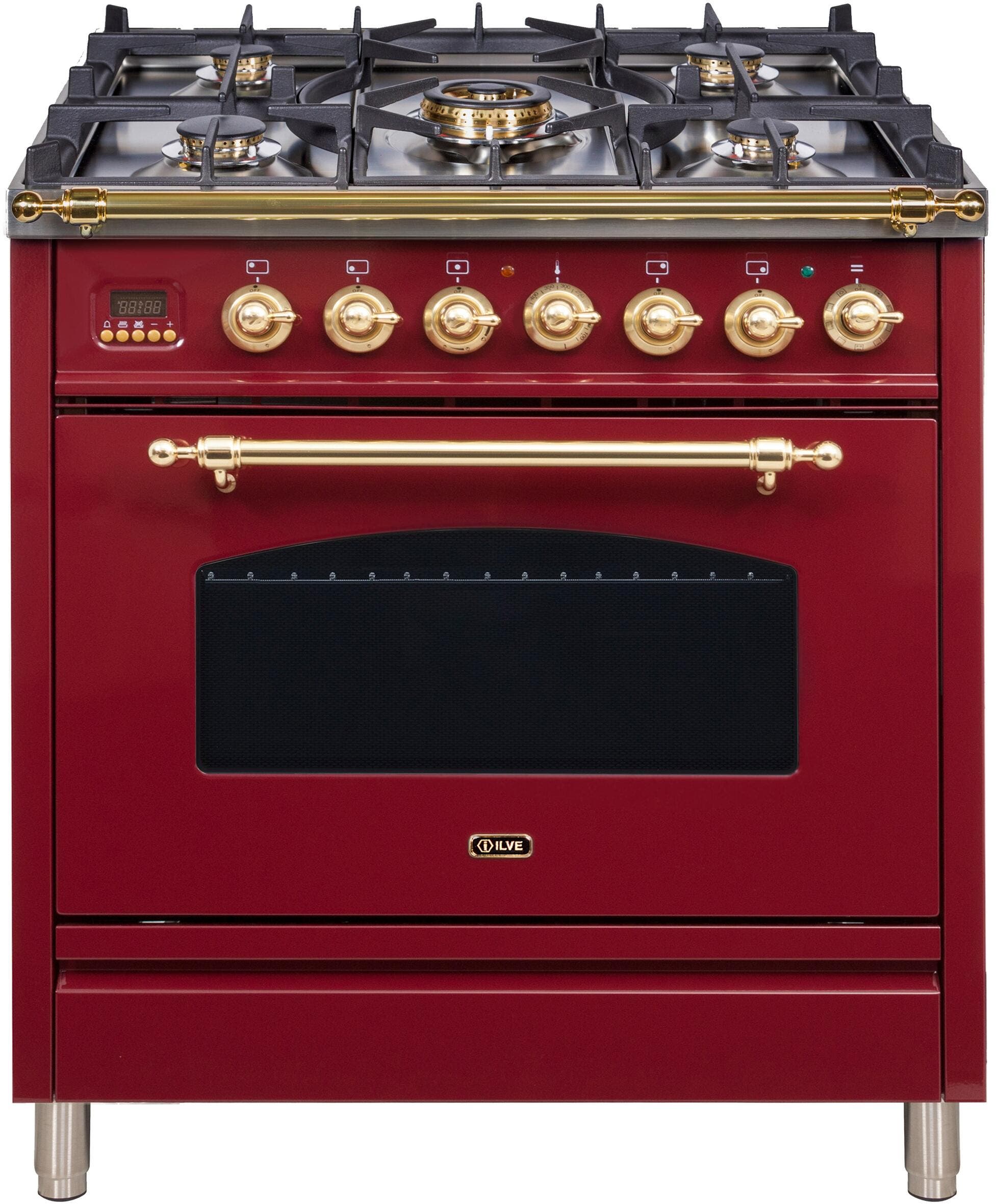 Ilve UPN76DMPRBLP Liquid Propane In Burgundy W/ Brass Trim