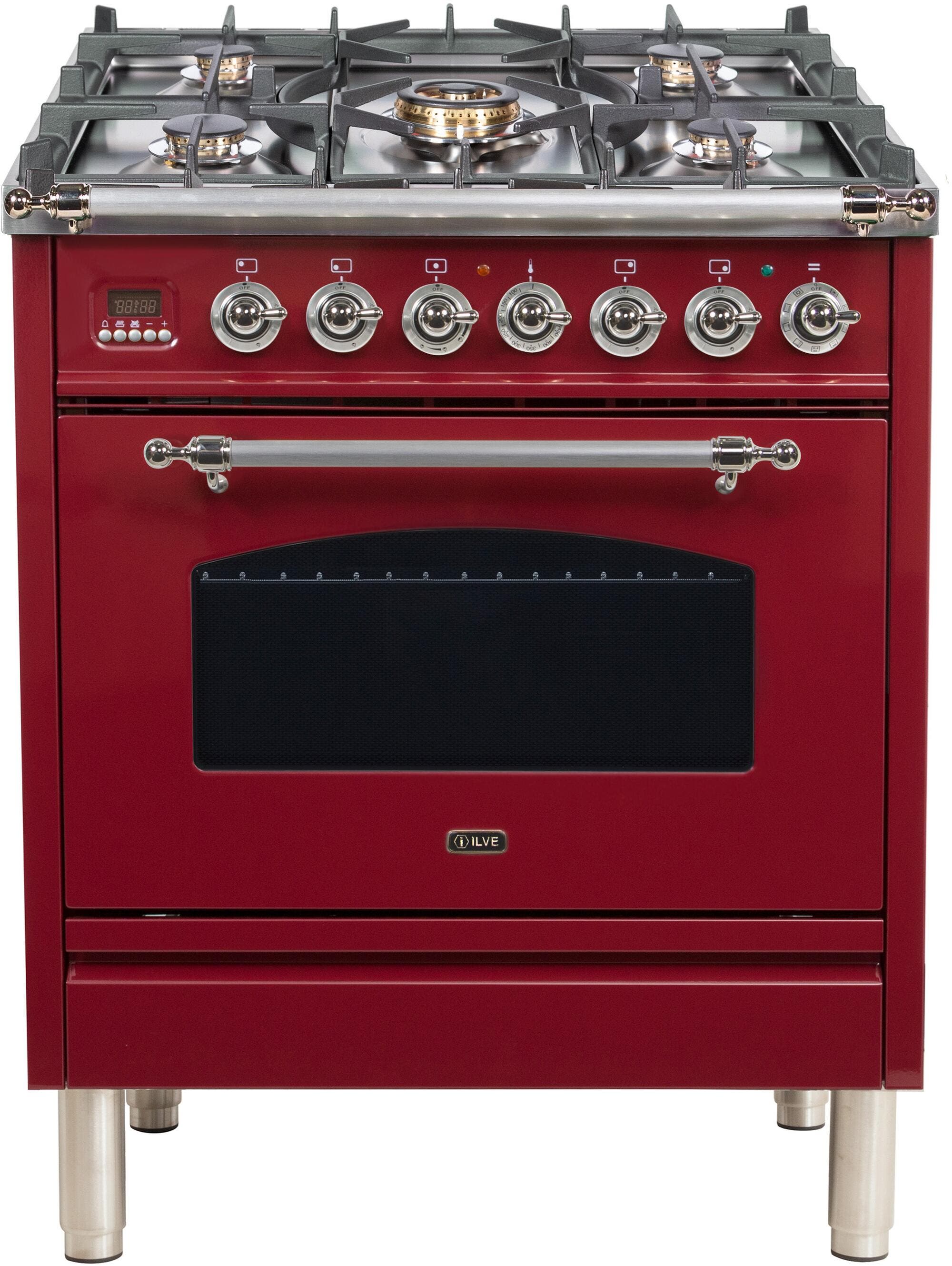 Ilve UPN76DMPRBXLP Liquid Propane In Burgundy W/ Chrome Trim