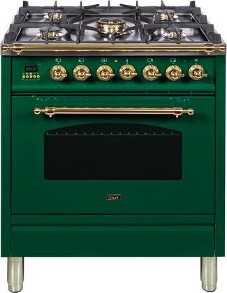 Ilve UPN76DMPVS Natural Gas In Emerald Green W/ Brass Trim
