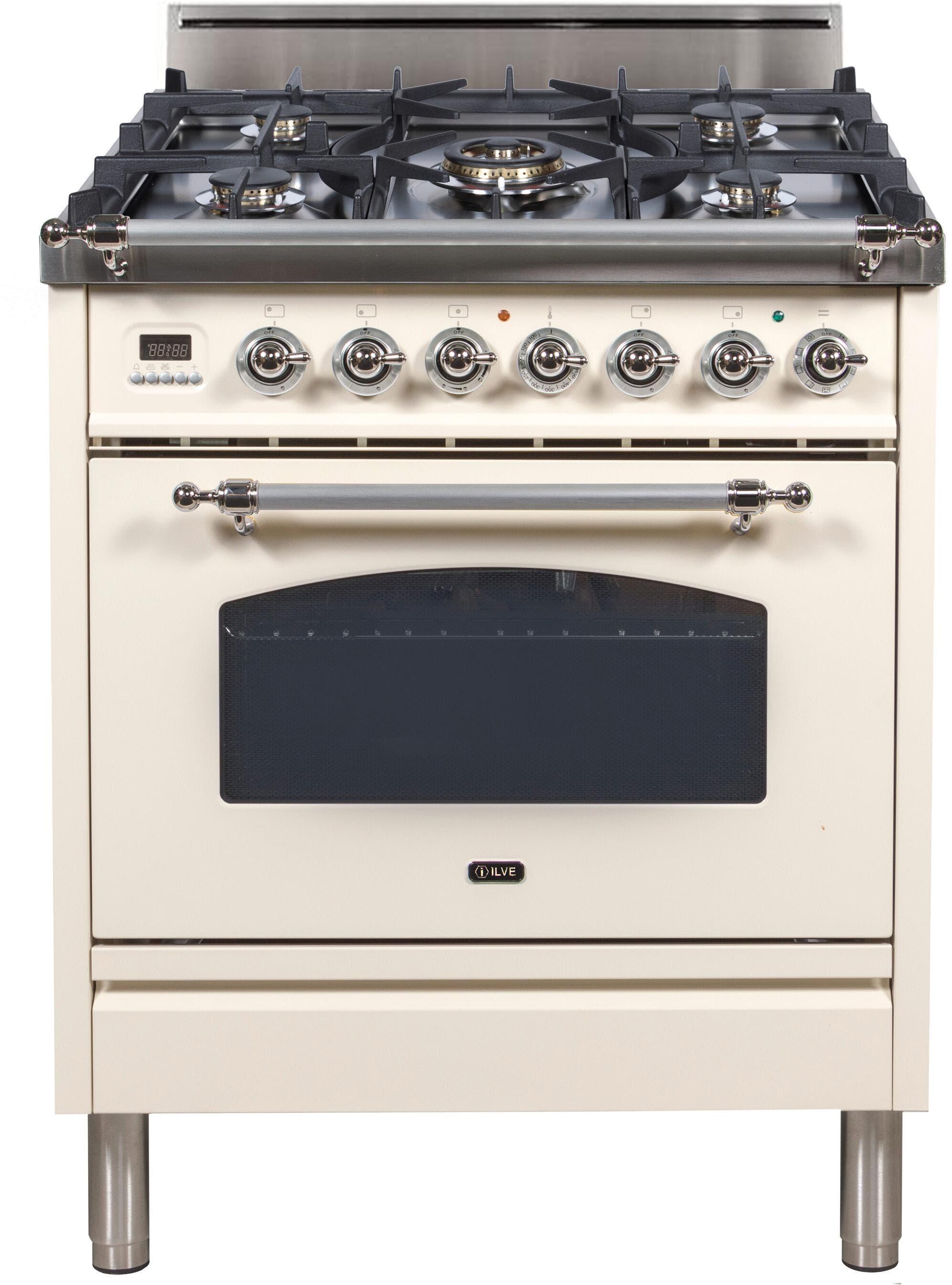 Ilve UPN76DVGGAXLP Liquid Propane In Antique White W/ Chrome Trim
