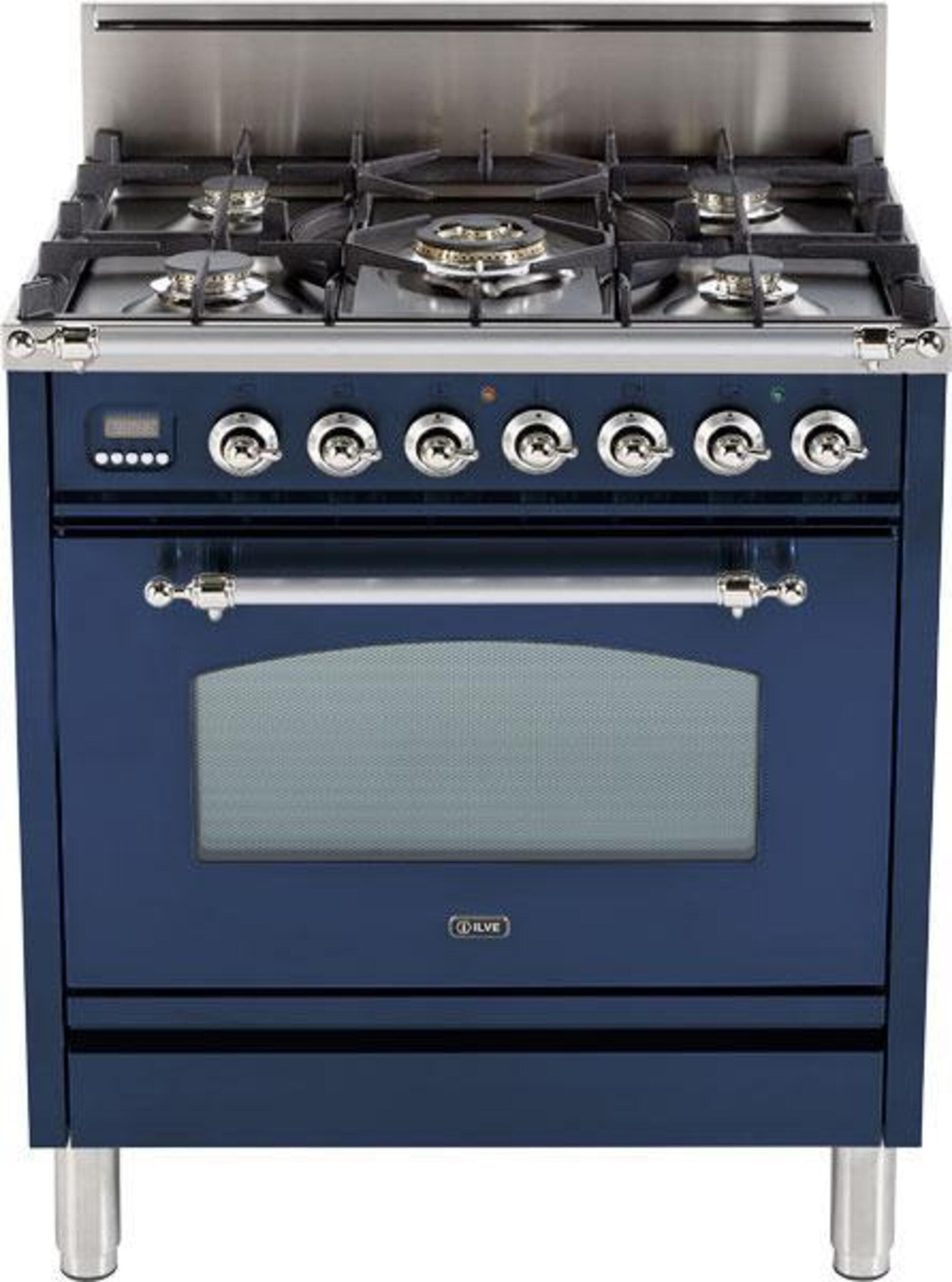 Ilve UPN76DVGGBLXLP Liquid Propane In Midnight Blue W/ Chrome Trim