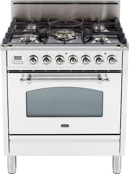 Ilve UPN76DVGGBXLP Liquid Propane In White W/ Chrome Trim