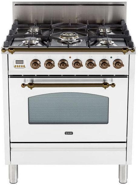 Ilve UPN76DVGGBYLP Liquid Propane In White W/ Bronze Trim