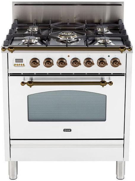 Ilve UPN76DVGGBYLP 30" Freestanding Gas Range w/ 5 Sealed Burners, Do...