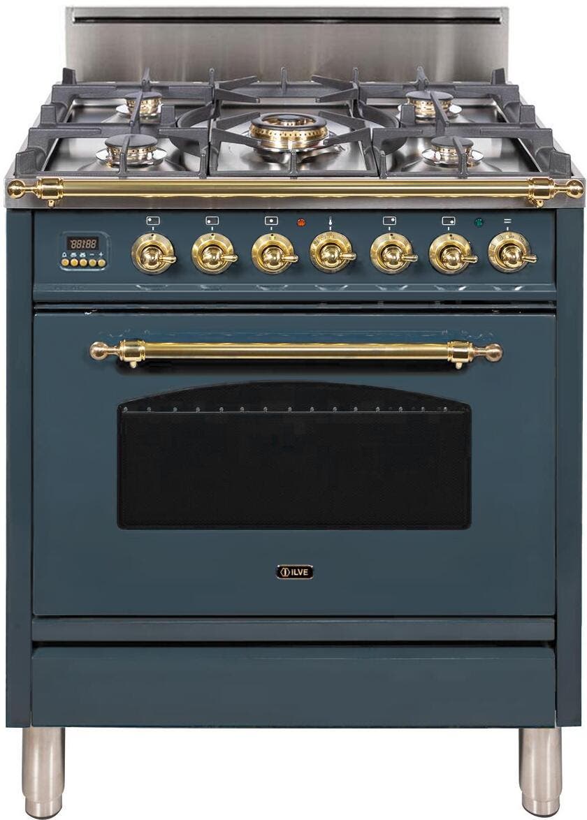 Ilve UPN76DVGGGU Natural Gas In Blue Grey W/ Brass Trim