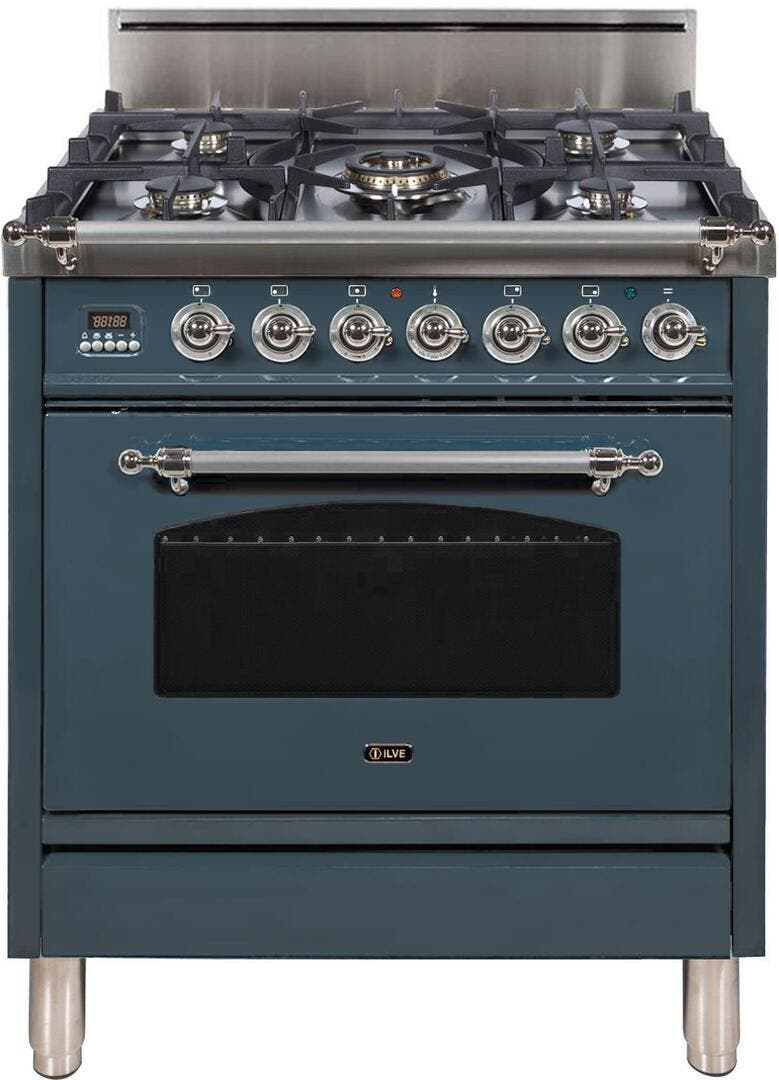 Ilve UPN76DVGGGUXLP Liquid Propane In Blue Grey W/ Chrome Trim