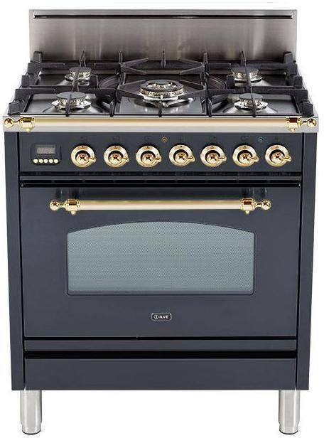 Ilve UPN76DVGGMLP Liquid Propane In Matte Graphite W/ Brass Trim