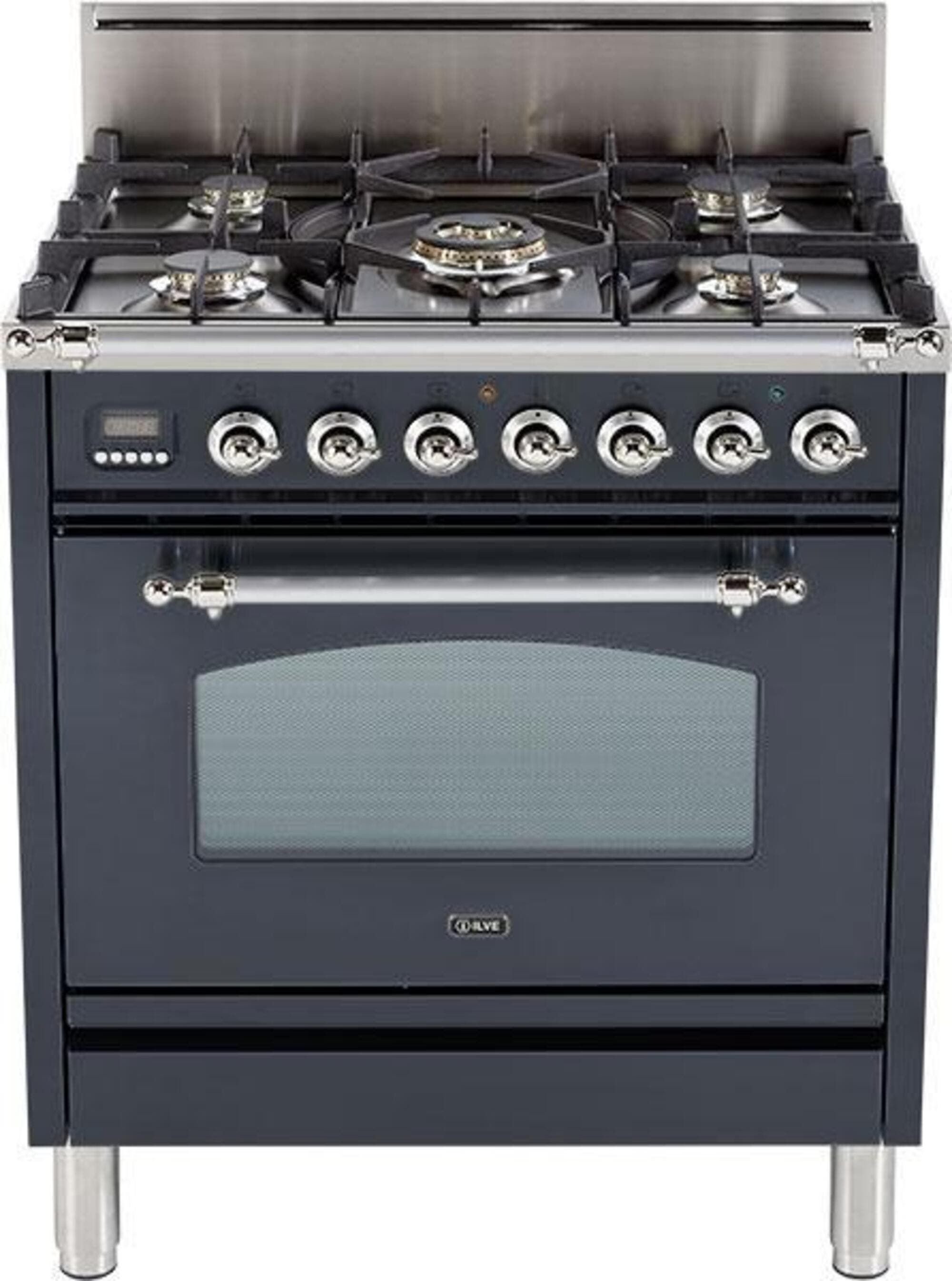 Ilve UPN76DVGGMXLP Liquid Propane In Matte Graphite W/ Chrome Trim