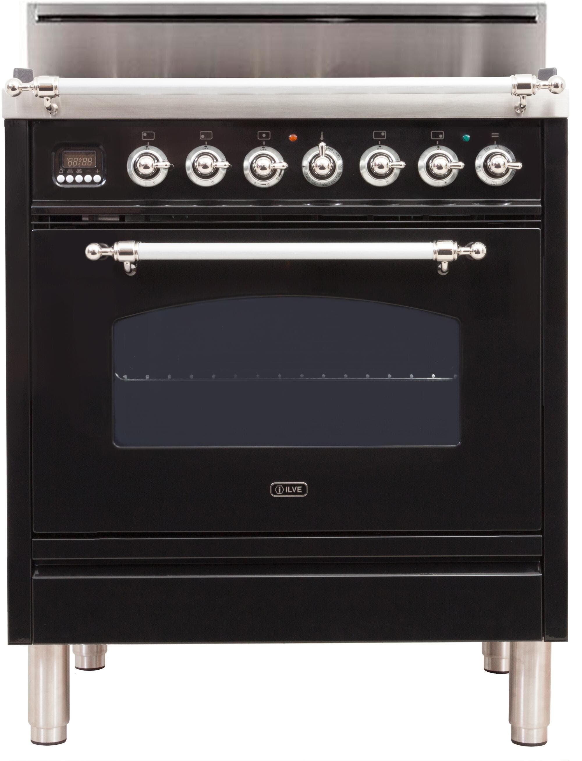 Ilve UPN76DVGGNXLP Liquid Propane In Glossy Black W/ Chrome Trim