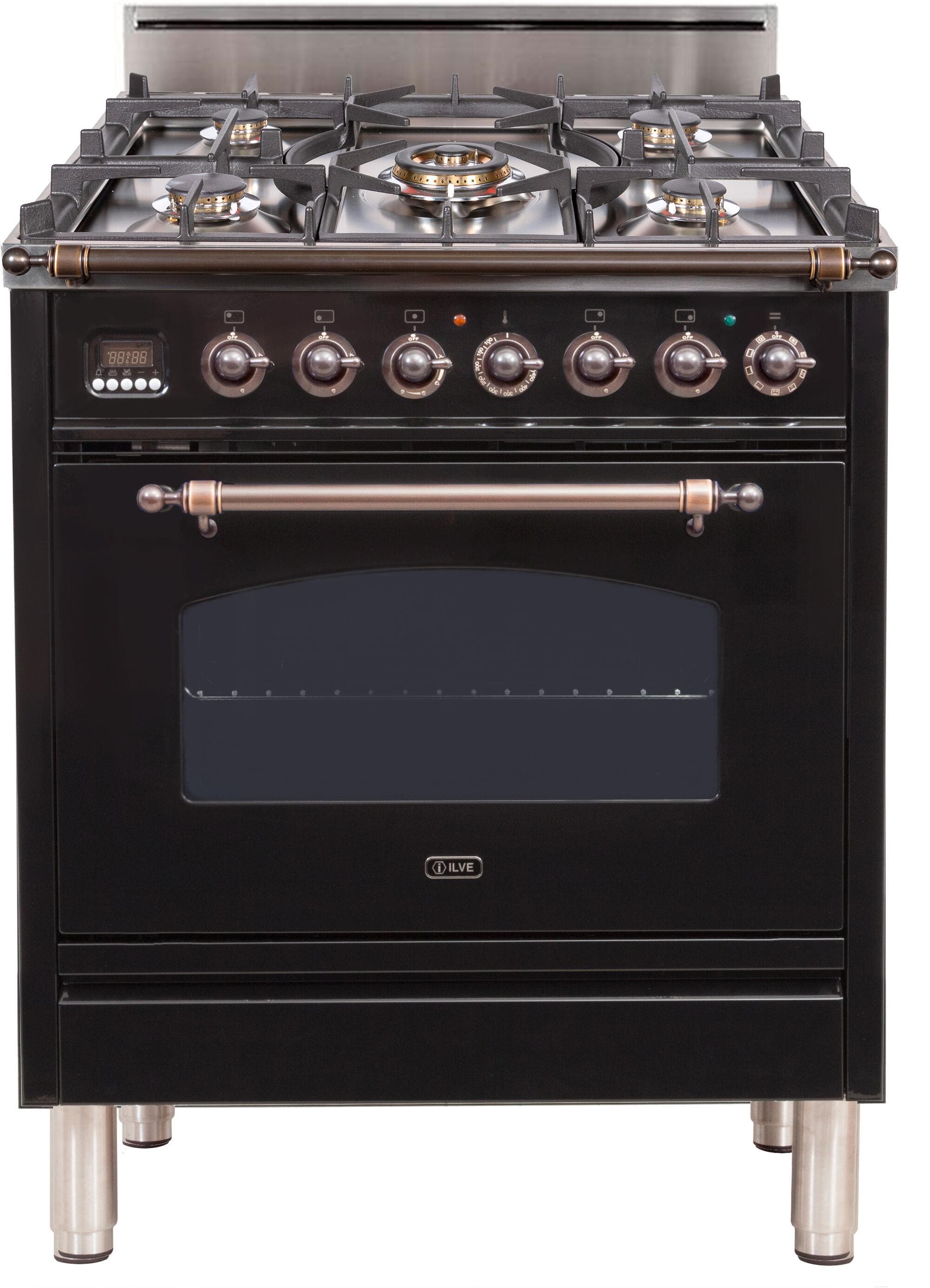 Ilve UPN76DVGGNYLP Liquid Propane In Glossy Black W/ Bronze Trim