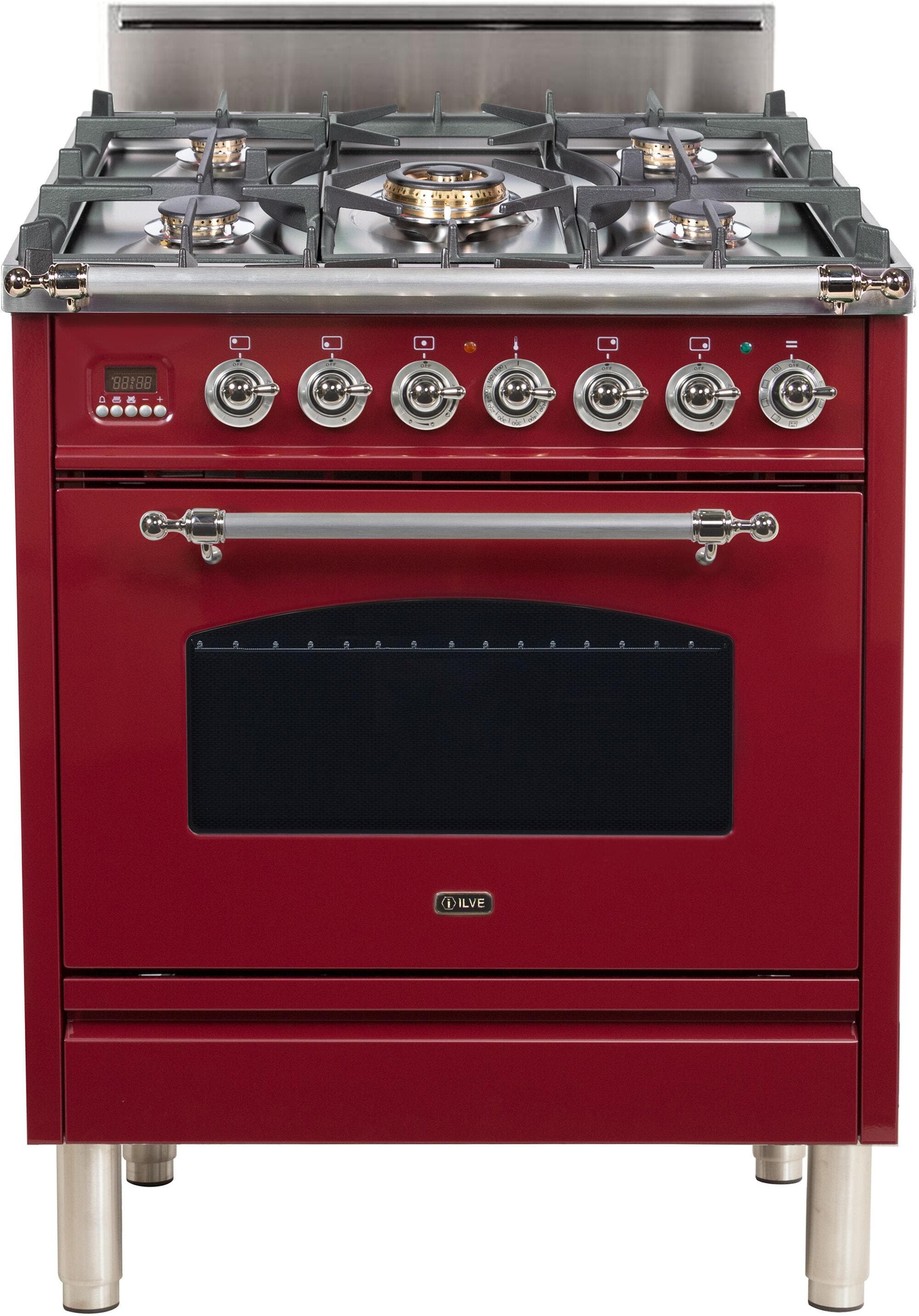 Ilve UPN76DVGGRBXLP Liquid Propane In Burgundy W/ Chrome Trim
