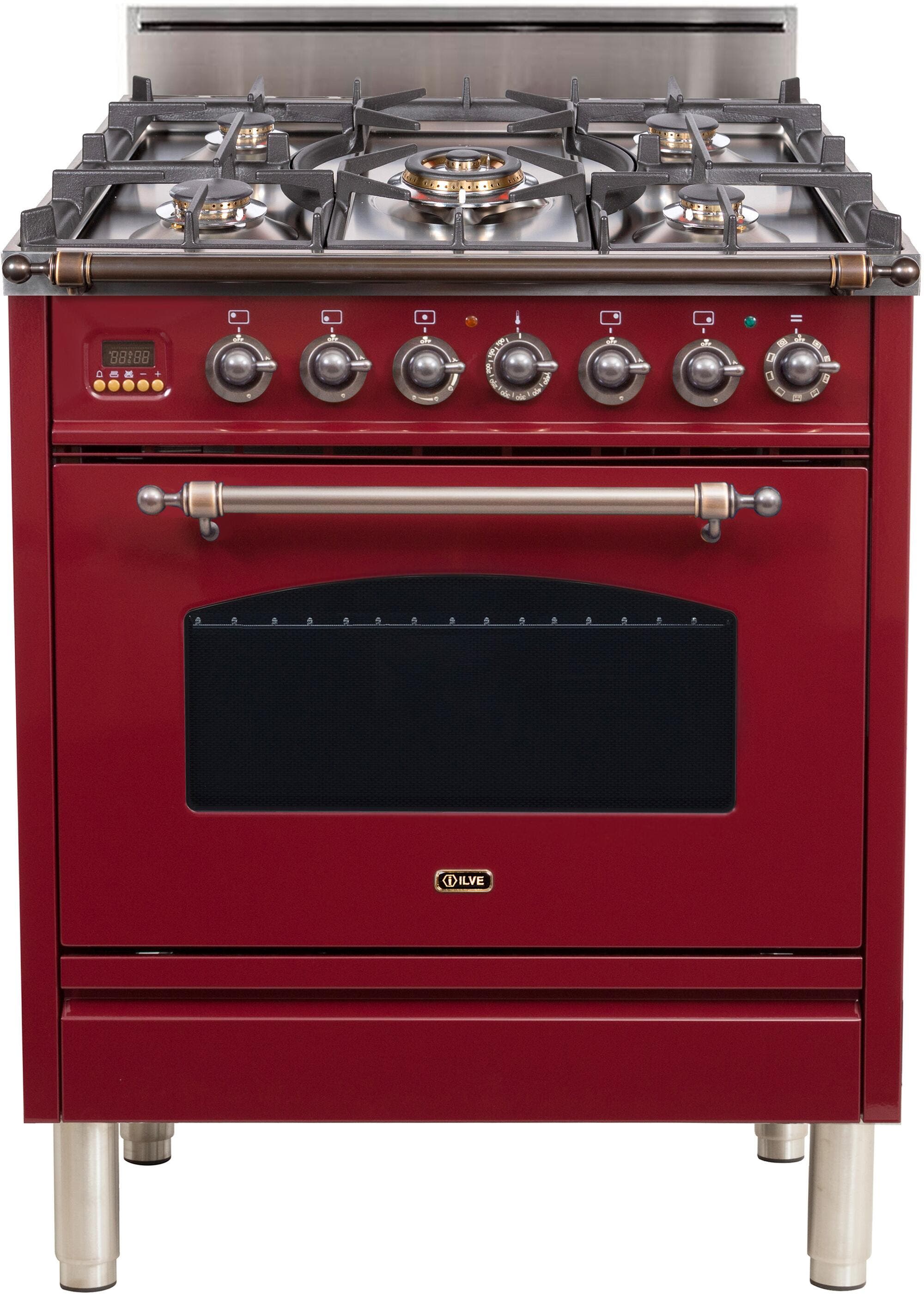 Ilve UPN76DVGGRBYLP Liquid Propane In Burgundy W/ Bronze Trim