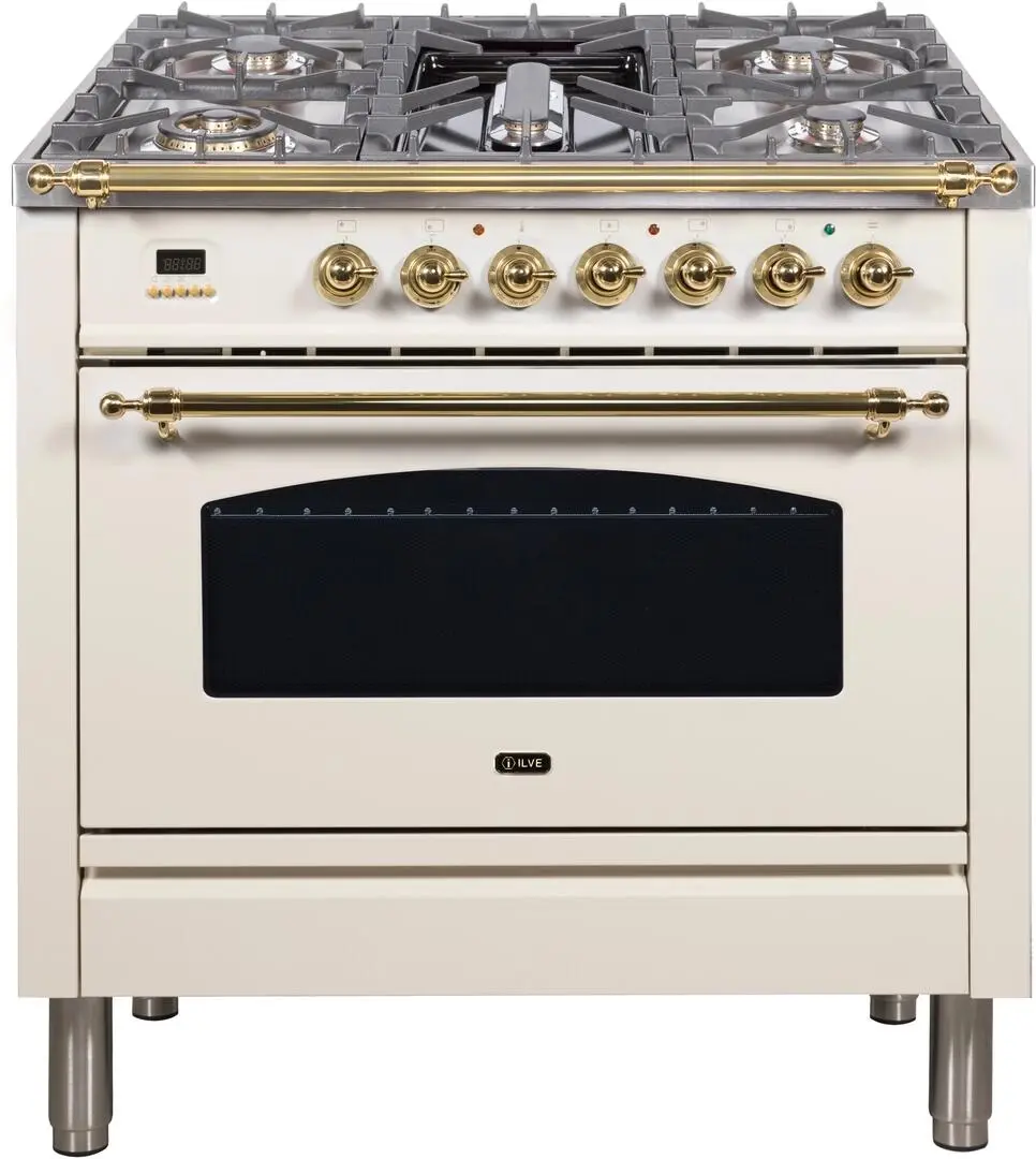 Ilve UPN90FDMPALP Liquid Propane In Antique White W/ Brass Trim
