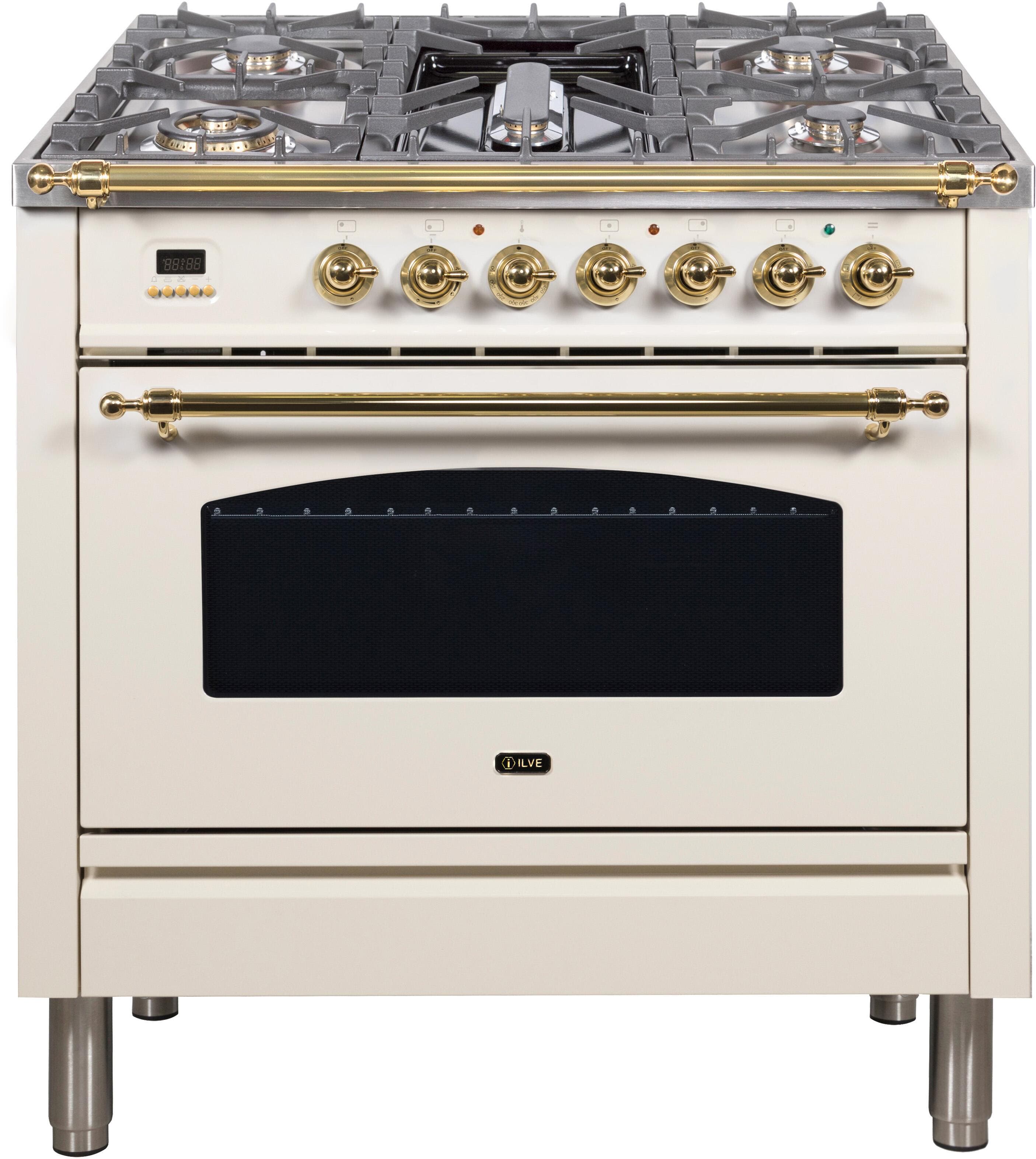 Ilve UPN90FDMPA Natural Gas In Antique White W/ Brass Trim