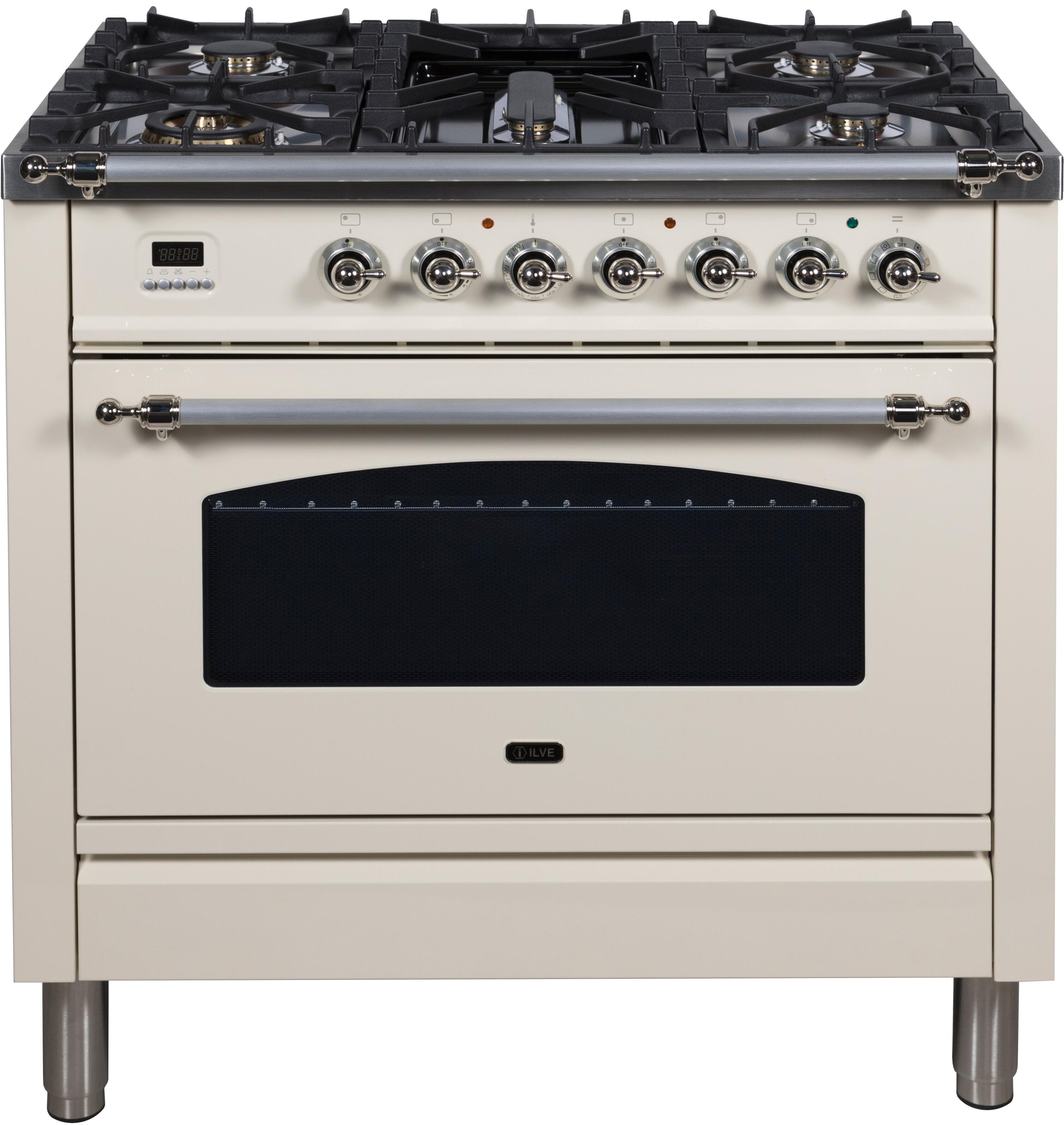 Ilve UPN90FDMPAX Natural Gas In Antique White W/ Chrome Trim