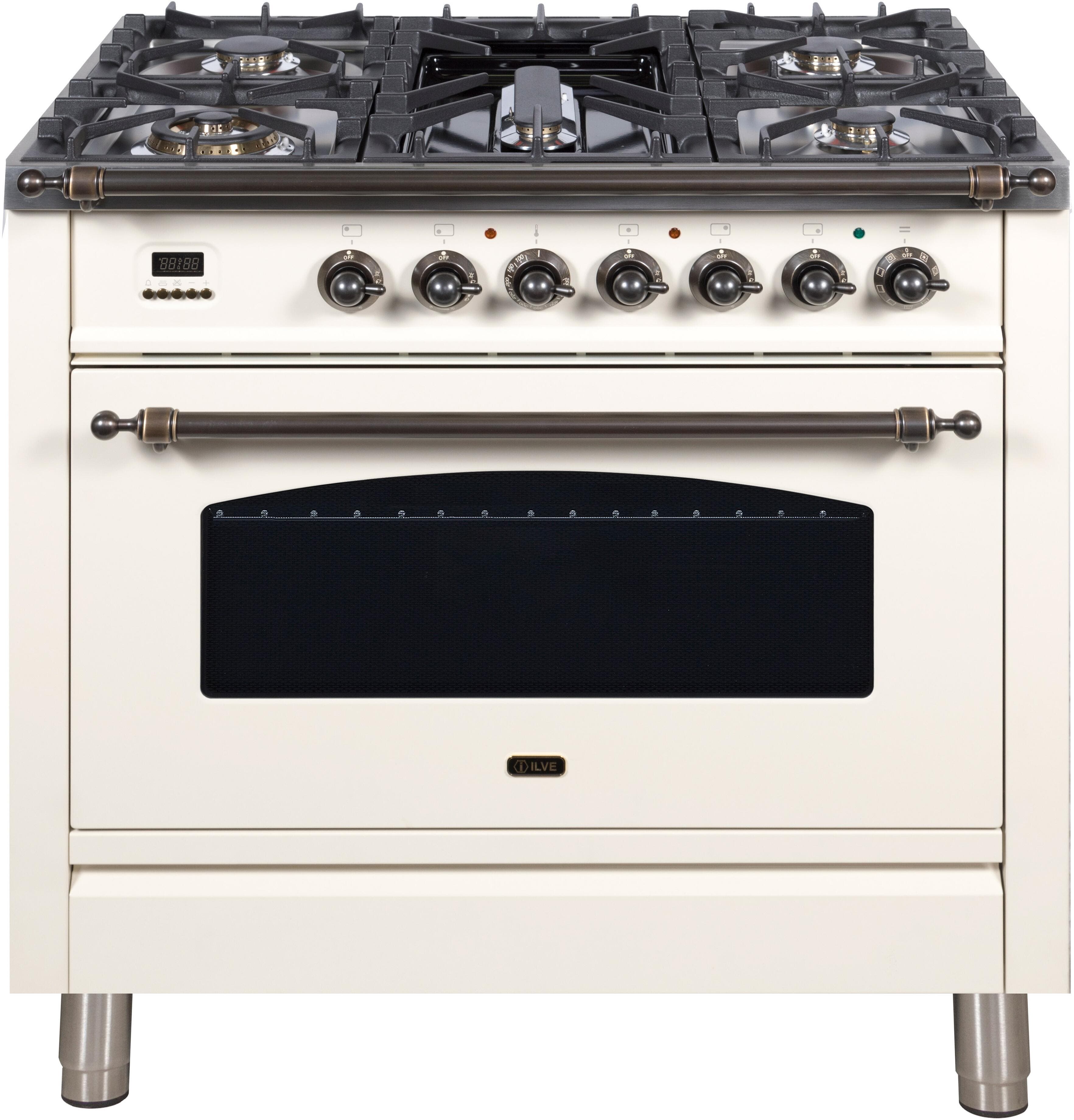 Ilve UPN90FDMPAY Natural Gas In Antique White W/ Bronze Trim