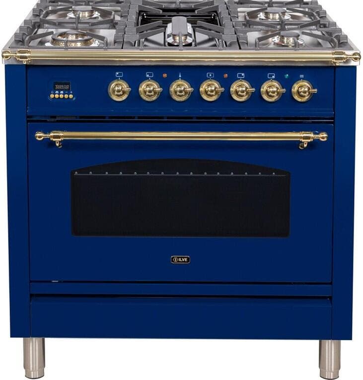 Ilve UPN90FDMPBL Natural Gas In Midnight Blue W/ Brass Trim