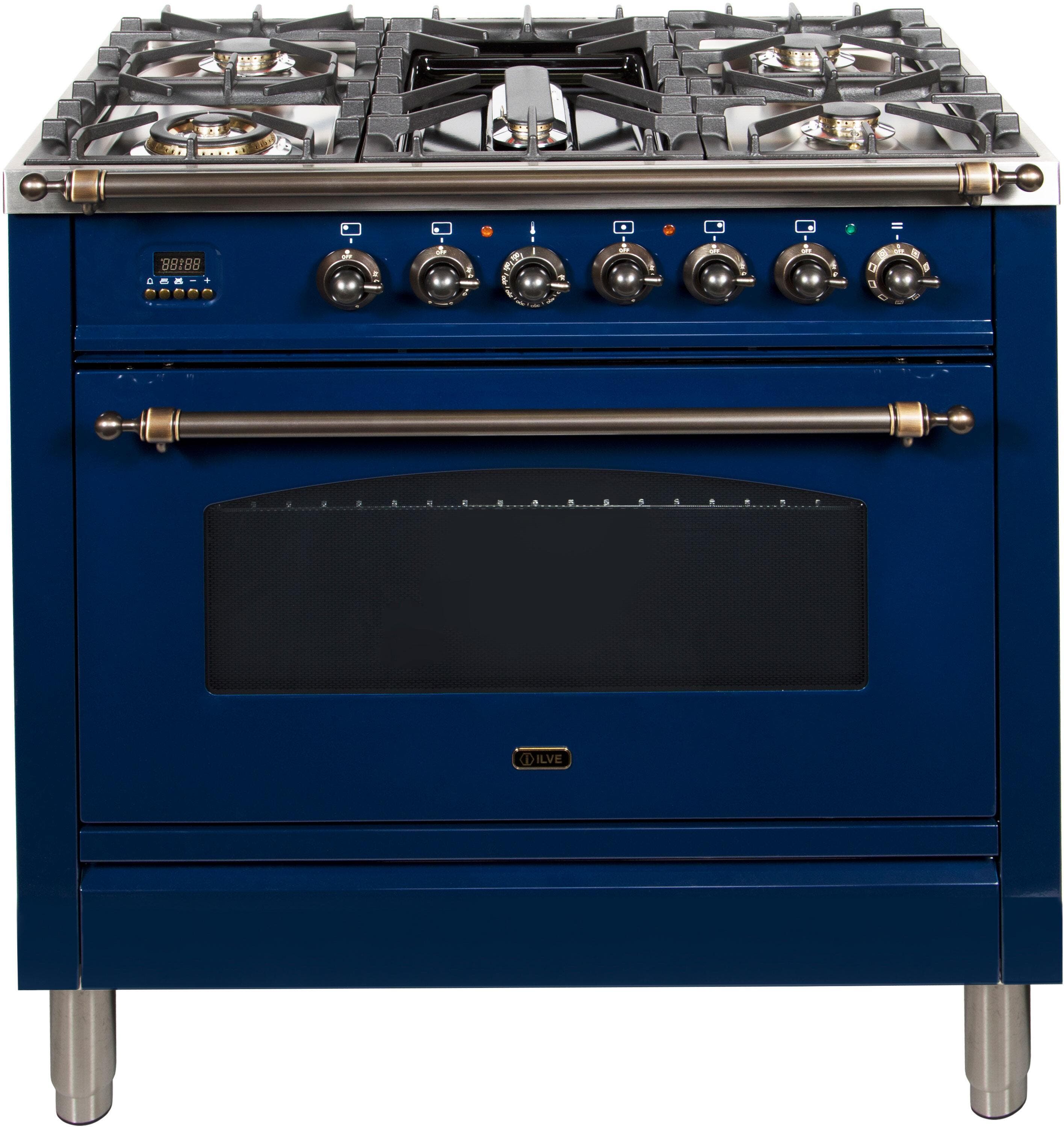 Ilve UPN90FDMPBLY Natural Gas In Midnight Blue W/ Bronze Trim