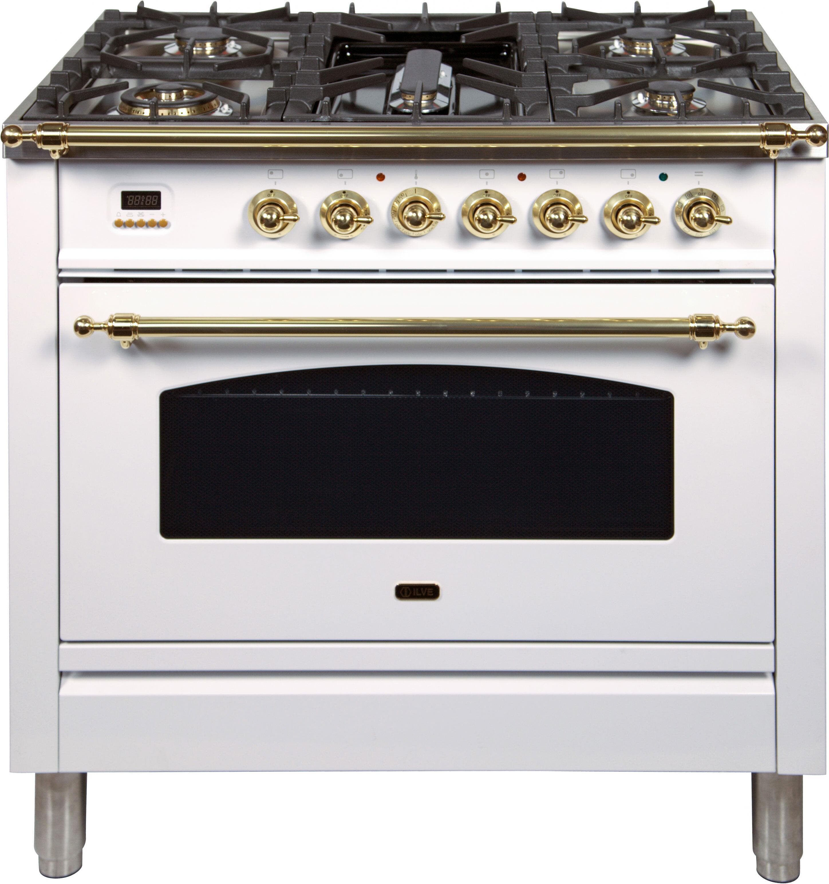 Ilve UPN90FDMPB Natural Gas In White W/ Brass Trim