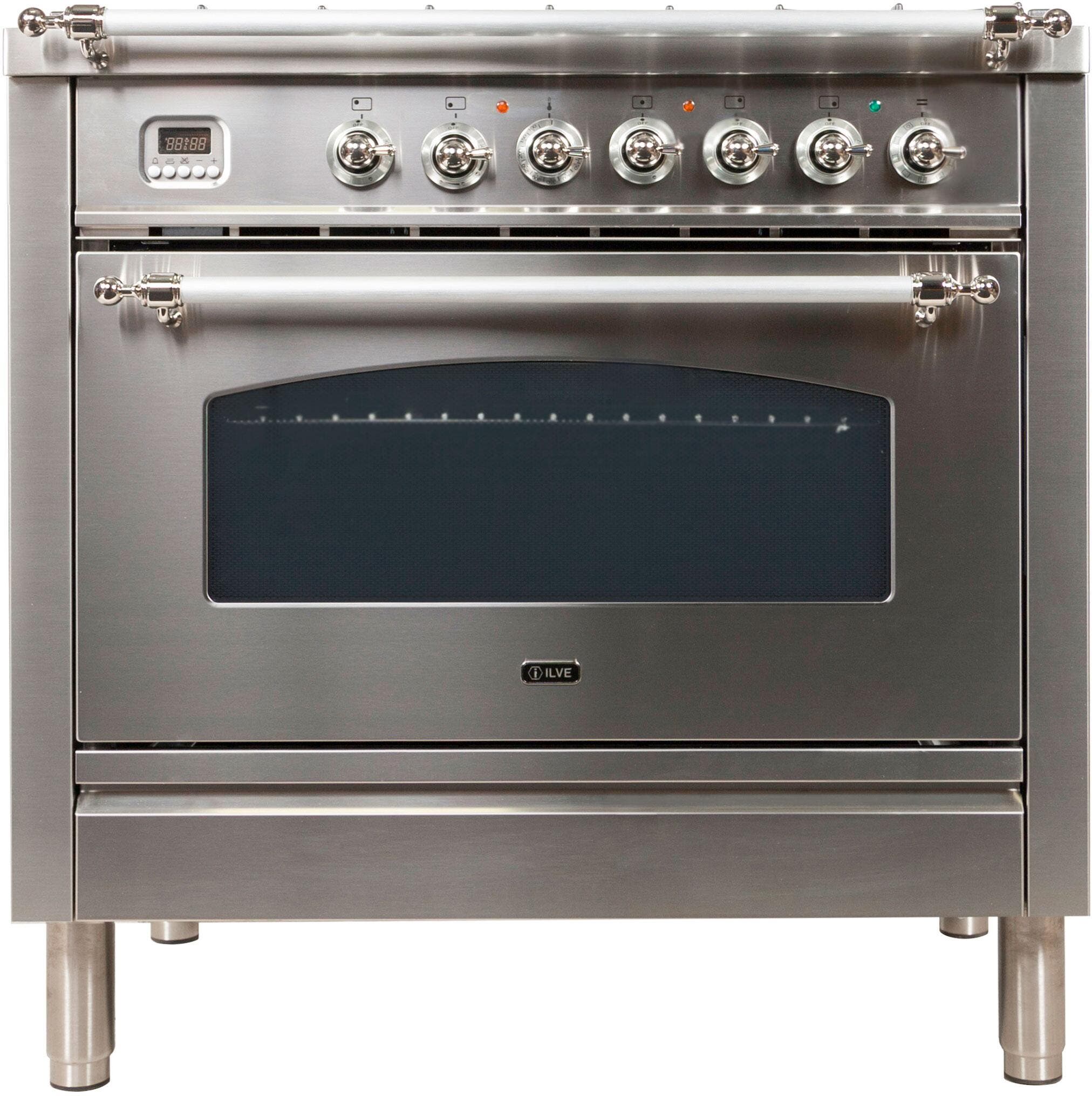 Ilve UPN90FDMPIX Natural Gas In Stainless Steel W/ Chrome Trim