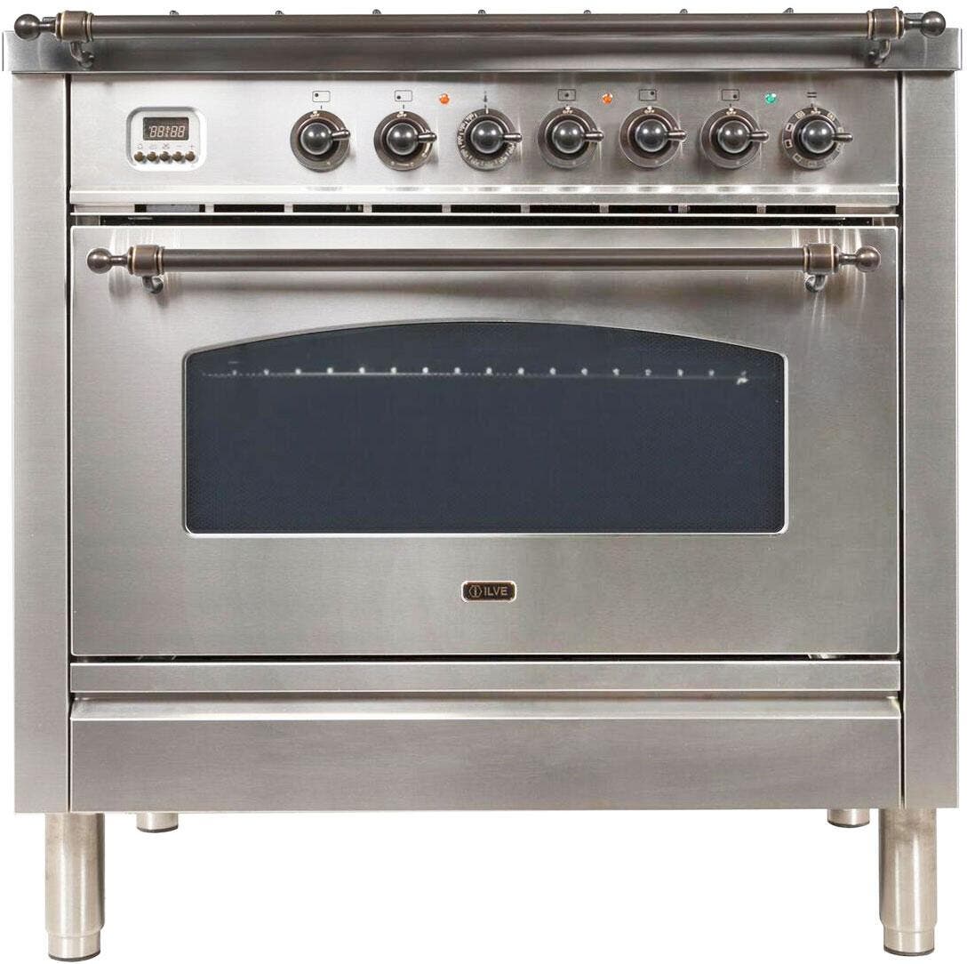 Ilve UPN90FDMPIY Natural Gas In Stainless Steel W/ Bronze Trim