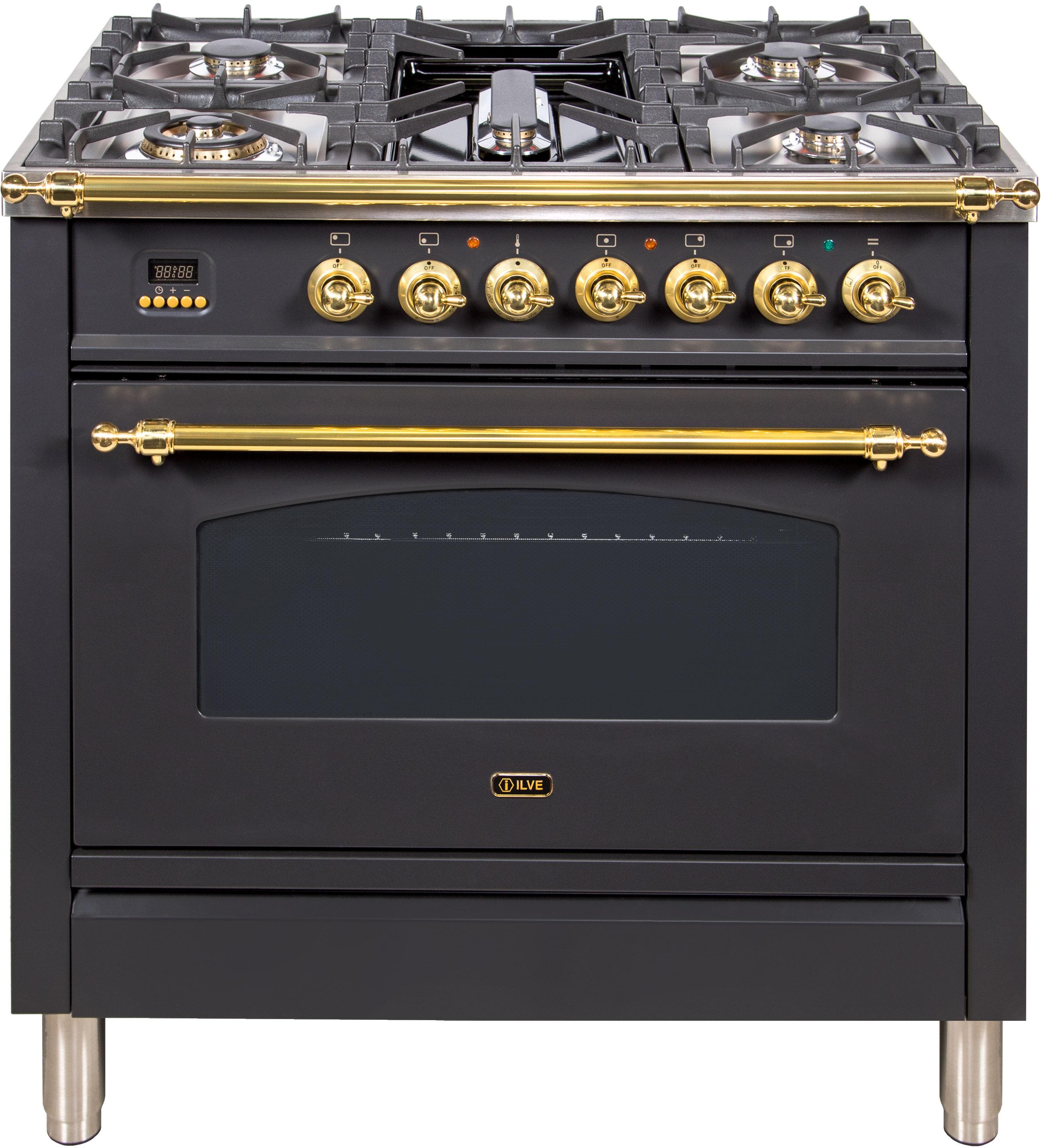Ilve UPN90FDMPMLP Liquid Propane In Matte Graphite W/ Brass Trim