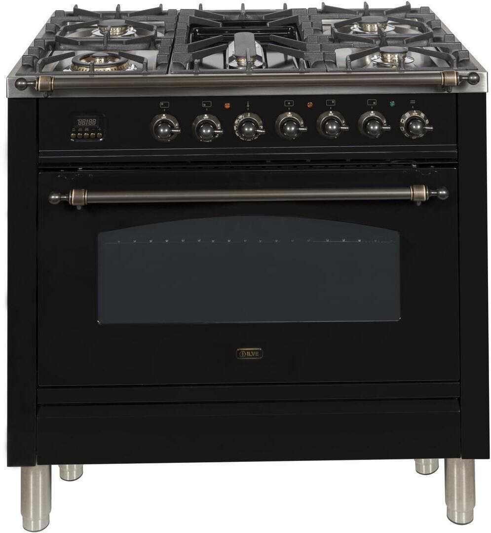 Ilve UPN90FDMPNY Natural Gas In Glossy Black W/ Bronze Trim