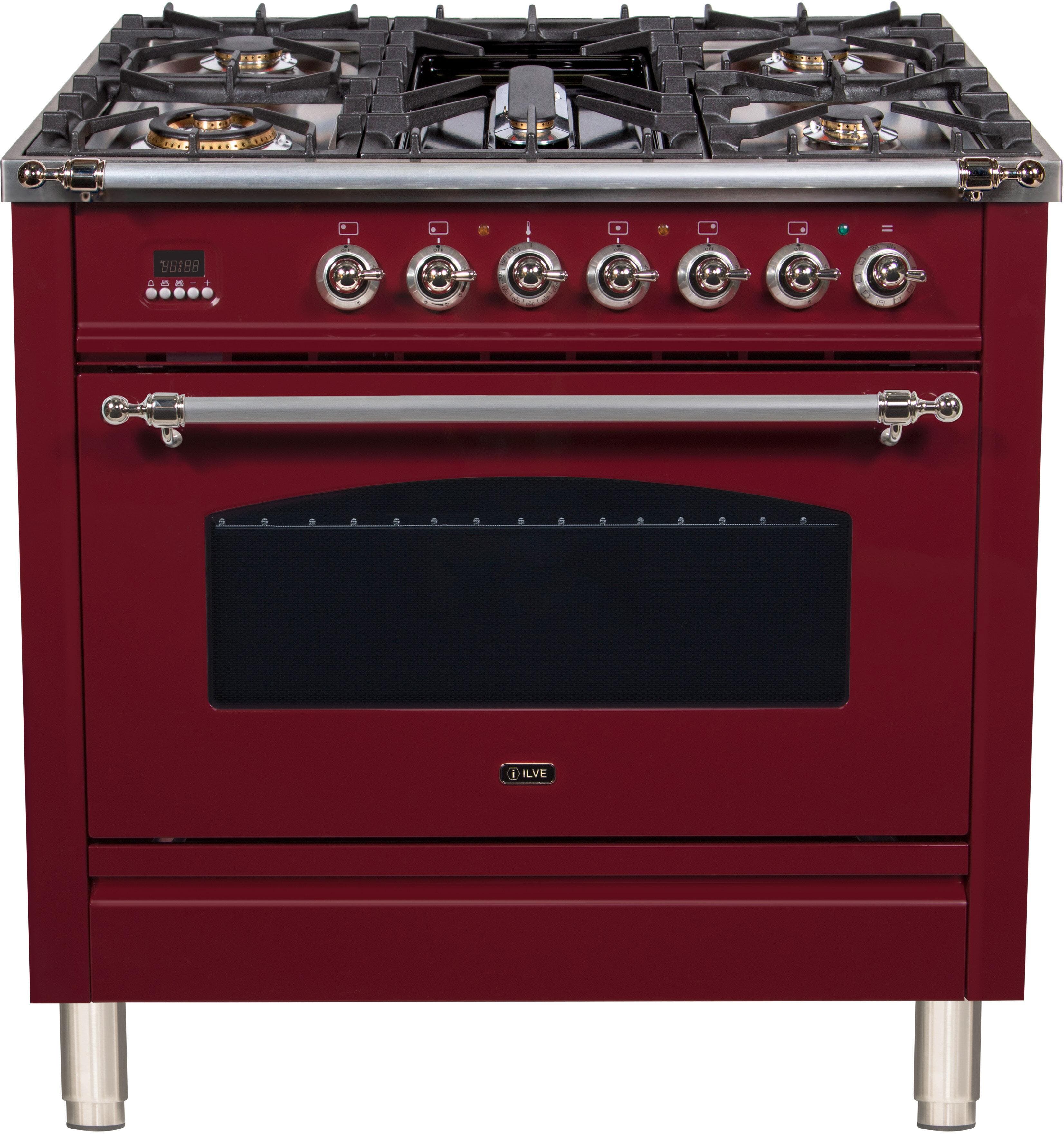 Ilve UPN90FDMPRBXLP Liquid Propane In Burgundy W/ Chrome Trim