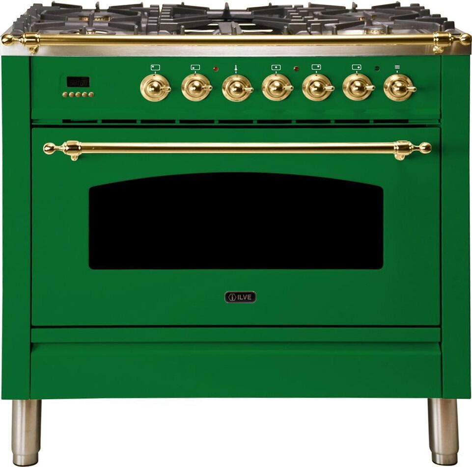 Ilve UPN90FDMPVS Natural Gas In Emerald Green W/ Brass Trim