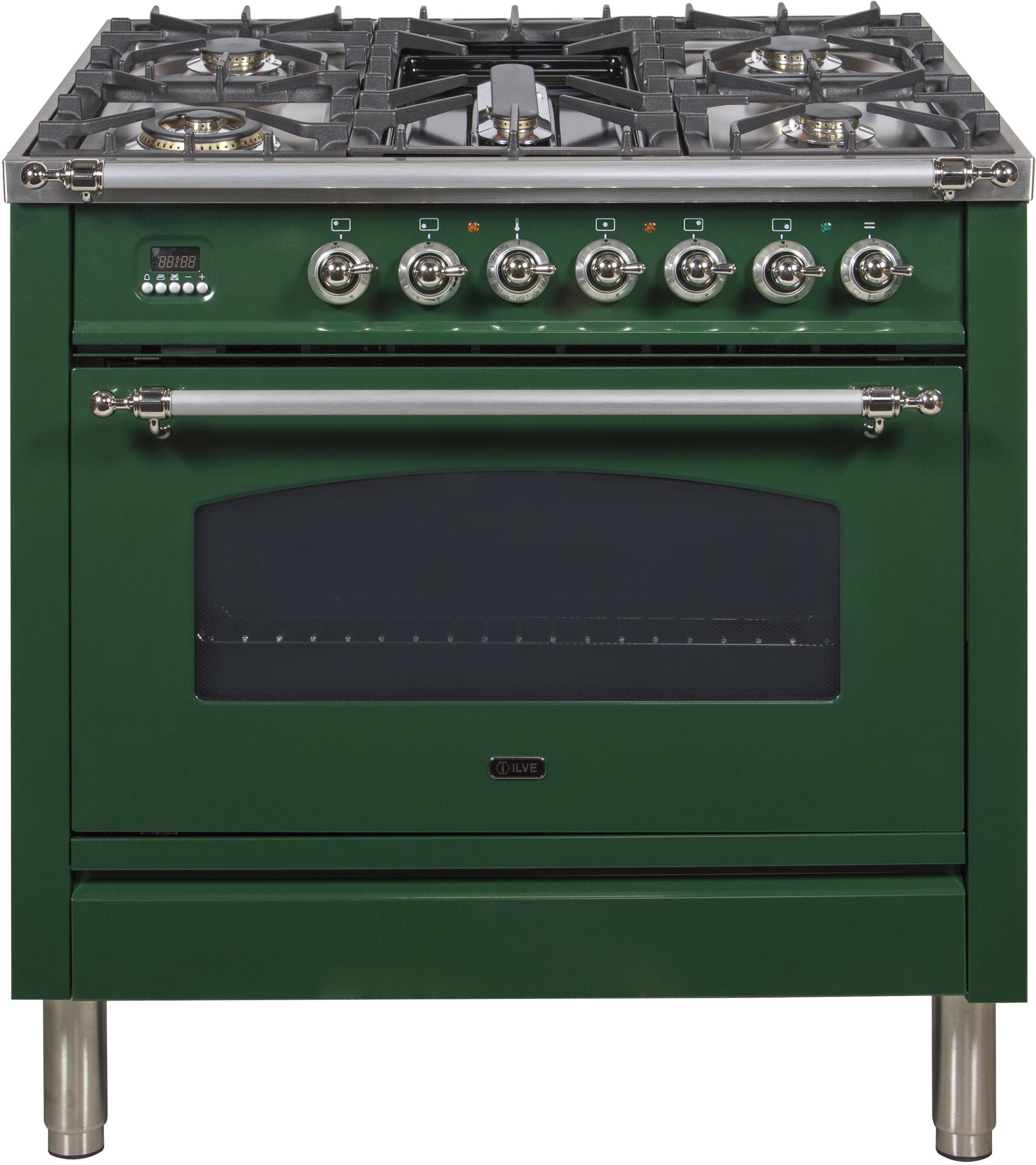 Ilve UPN90FDMPVSX Natural Gas In Emerald Green W/ Chrome Trim