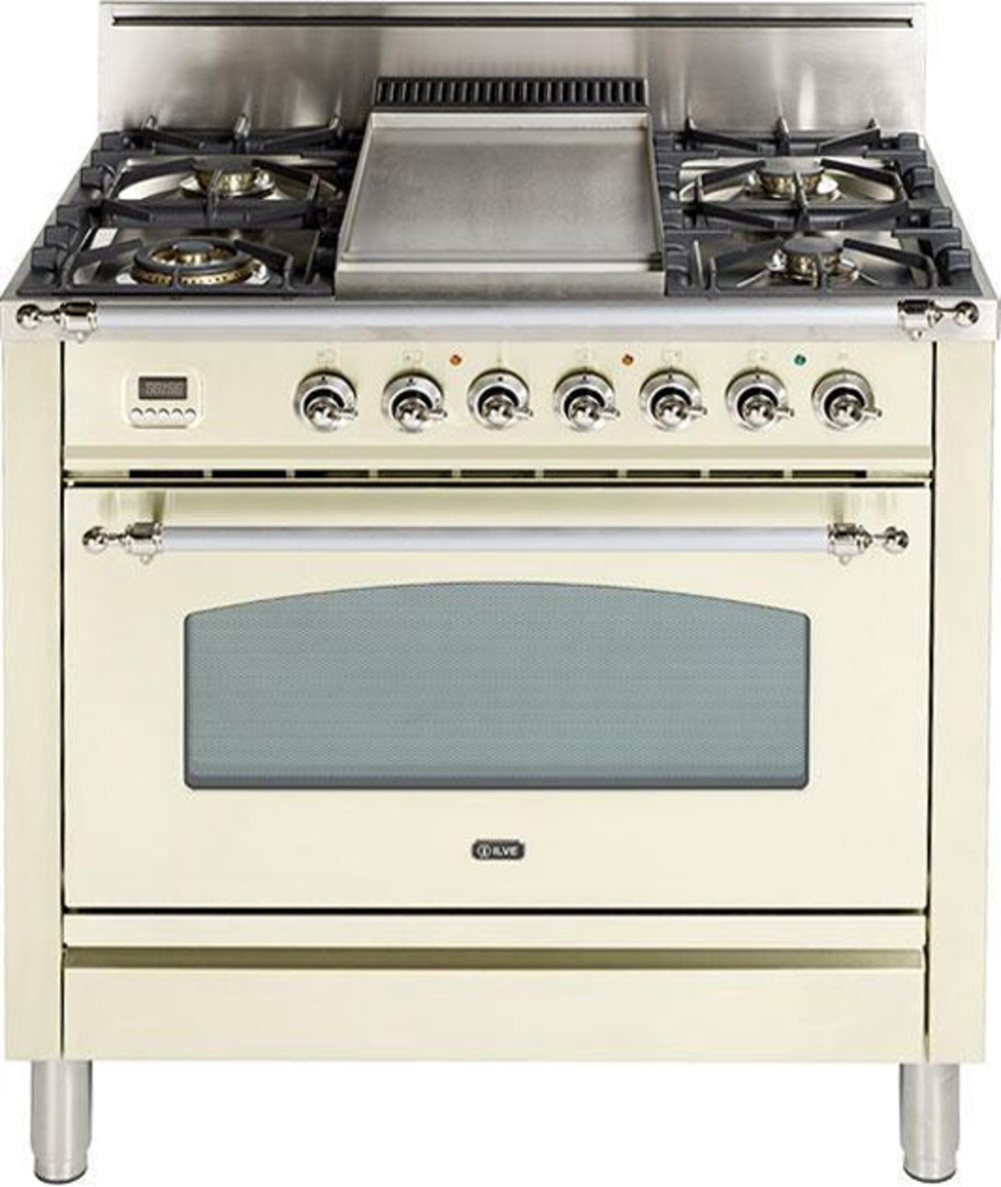 Ilve UPN90FDVGGAXLP Liquid Propane In Antique White W/ Chrome Trim