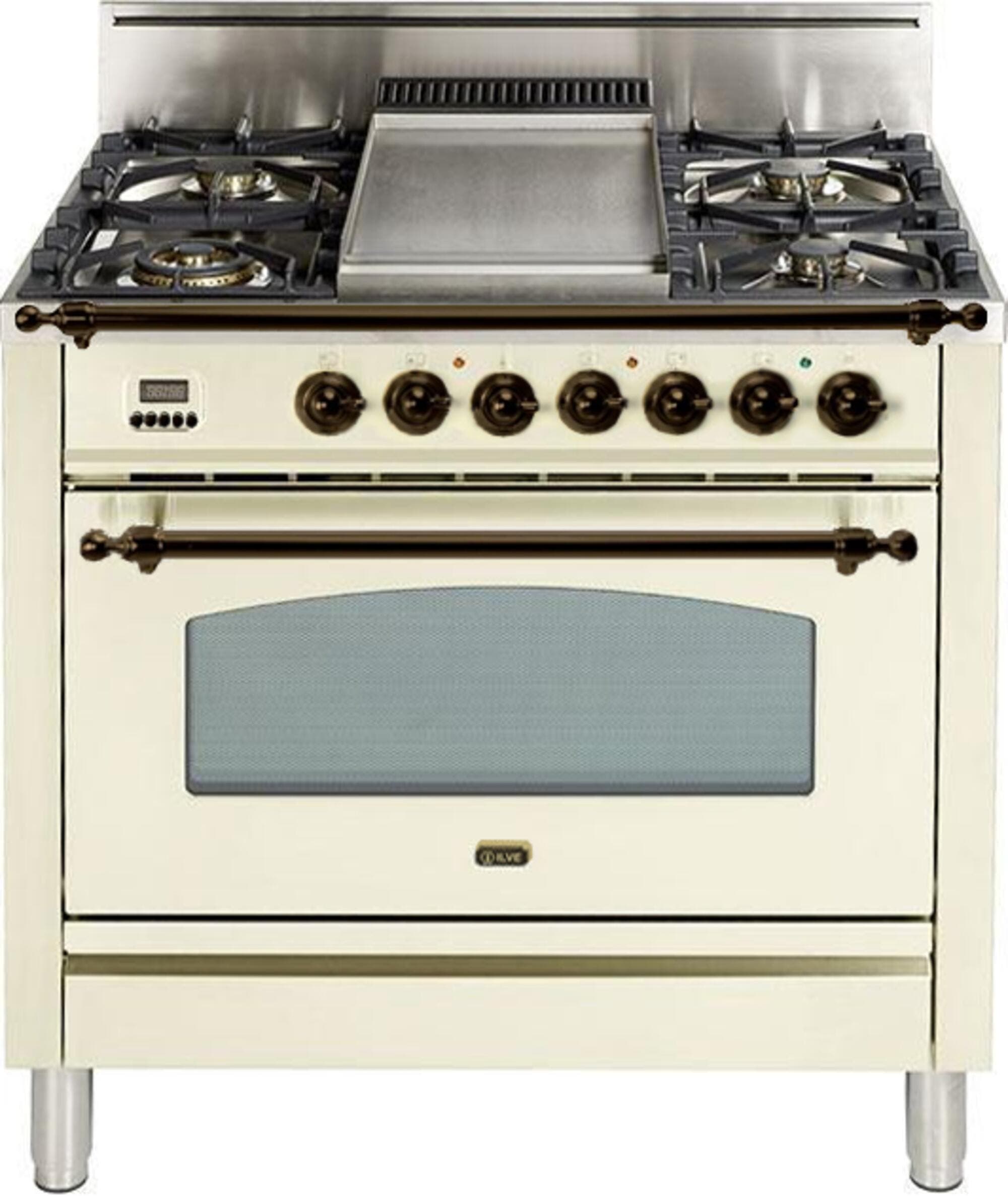 Ilve UPN90FDVGGAYLP Liquid Propane In Antique White W/ Bronze Trim