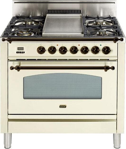 Ilve UPN90FDVGGAY Natural Gas In Antique White W/ Bronze Trim
