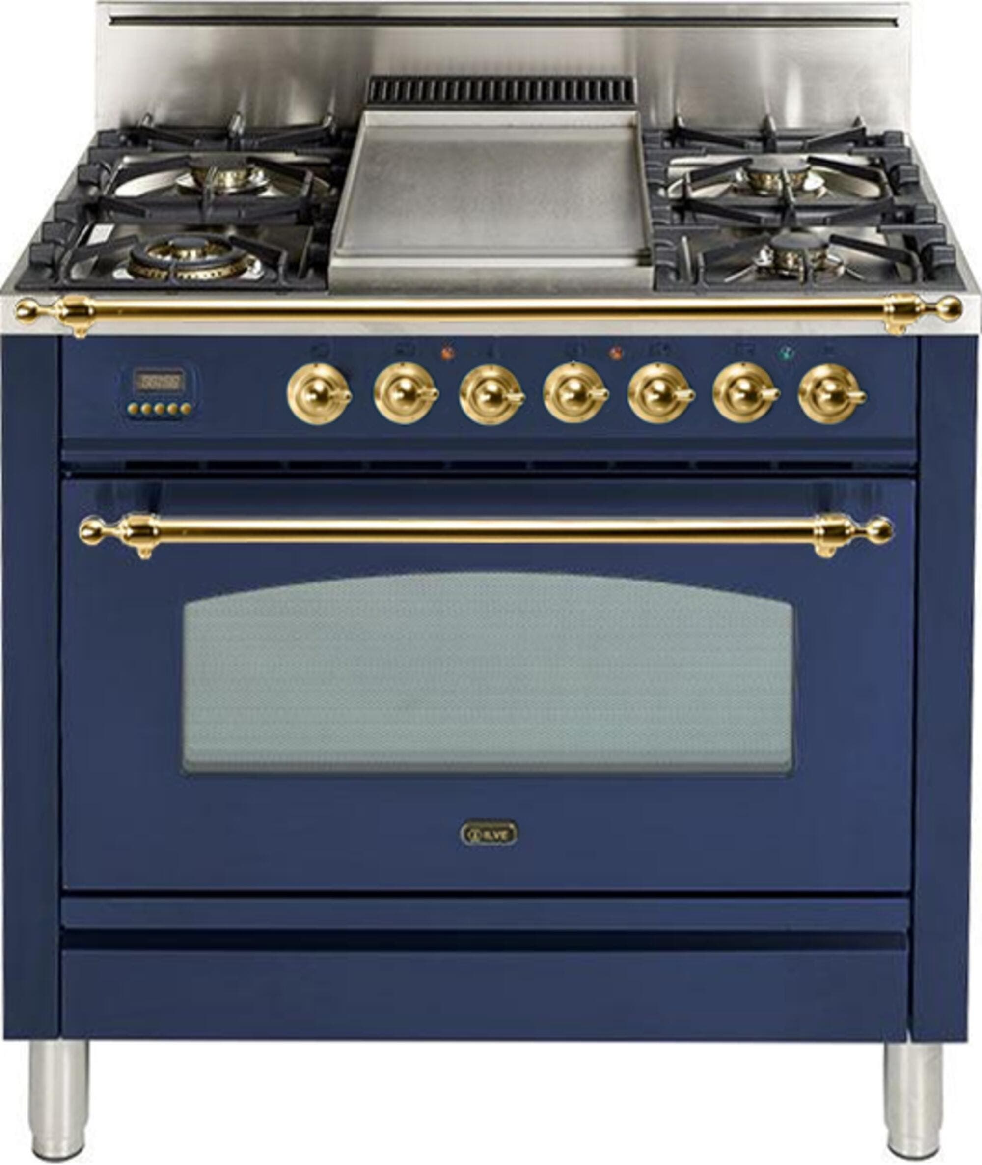 Ilve UPN90FDVGGBLLP Liquid Propane In Midnight Blue W/ Brass Trim
