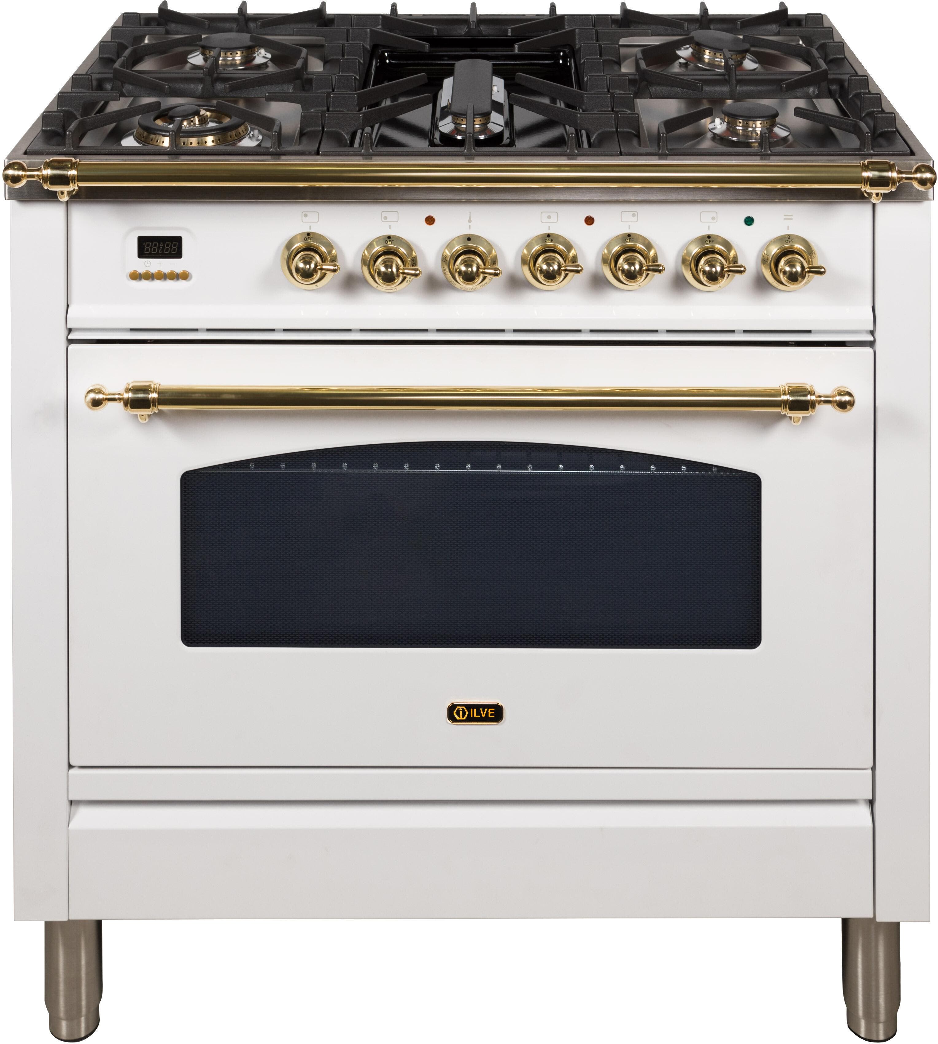 Ilve UPN90FDVGGBLP Liquid Propane In White W/ Brass Trim