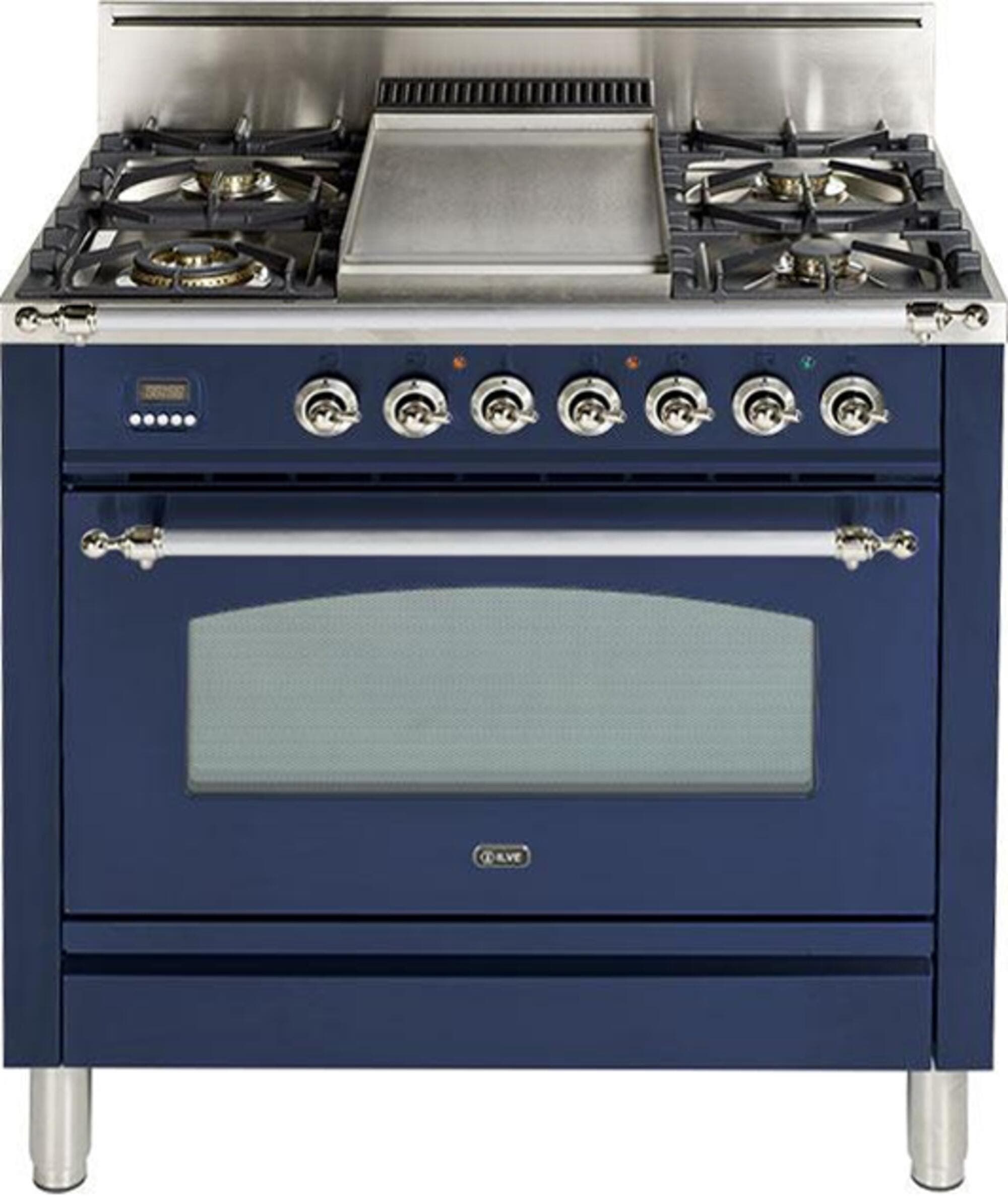 Ilve UPN90FDVGGBLXLP Liquid Propane In Midnight Blue W/ Chrome Trim
