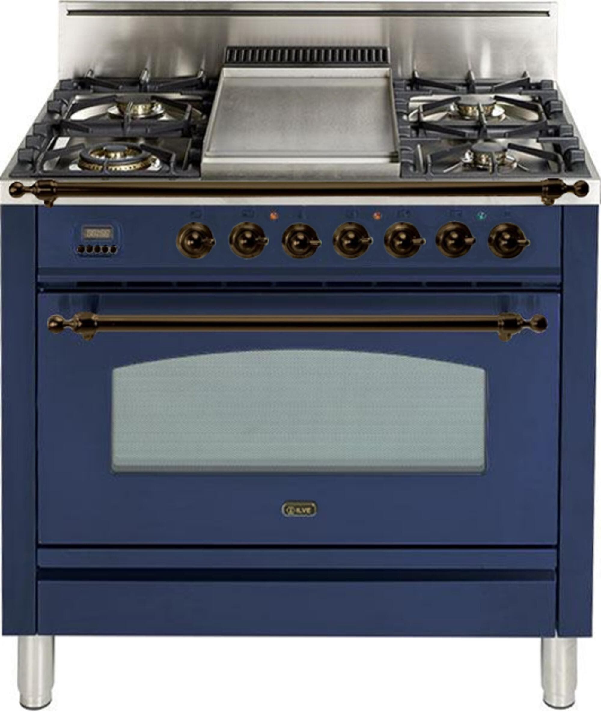 Ilve UPN90FDVGGBLYLP Liquid Propane In Midnight Blue W/ Bronze Trim