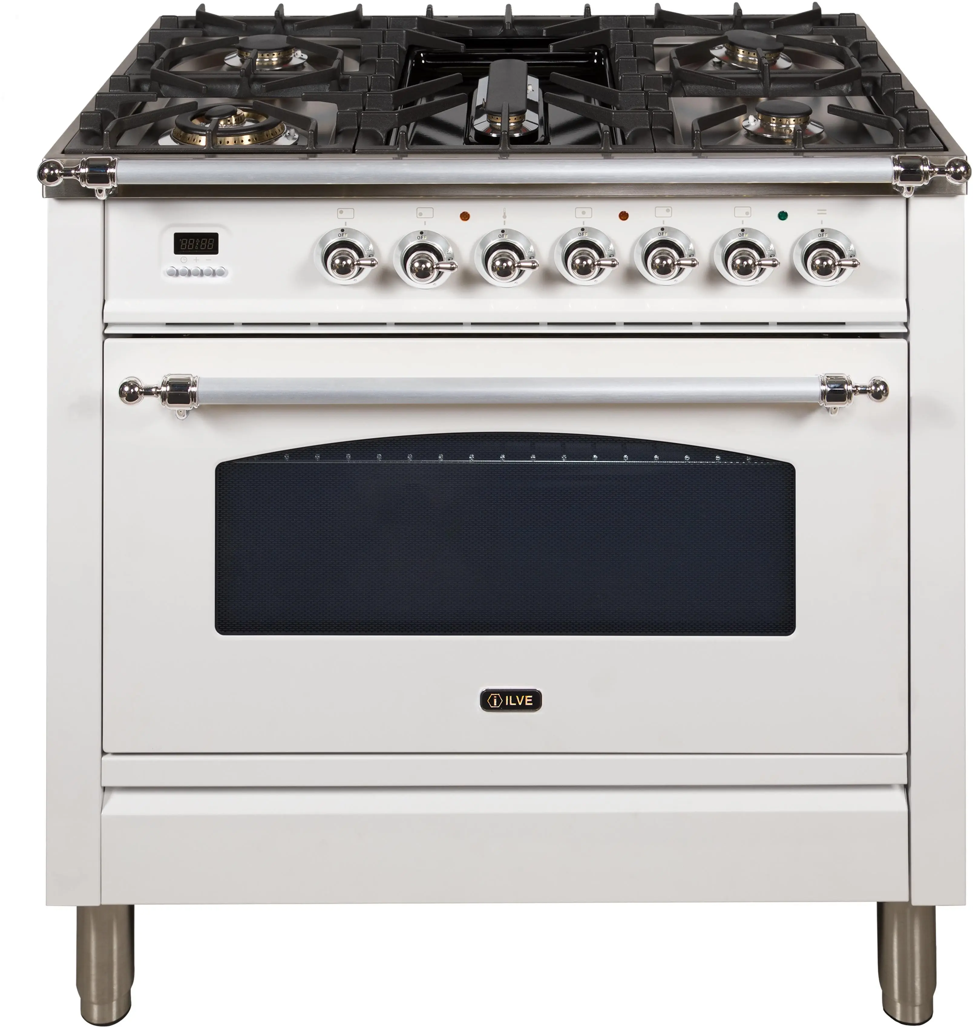 Ilve UPN90FDVGGBXLP Liquid Propane In White W/ Chrome Trim