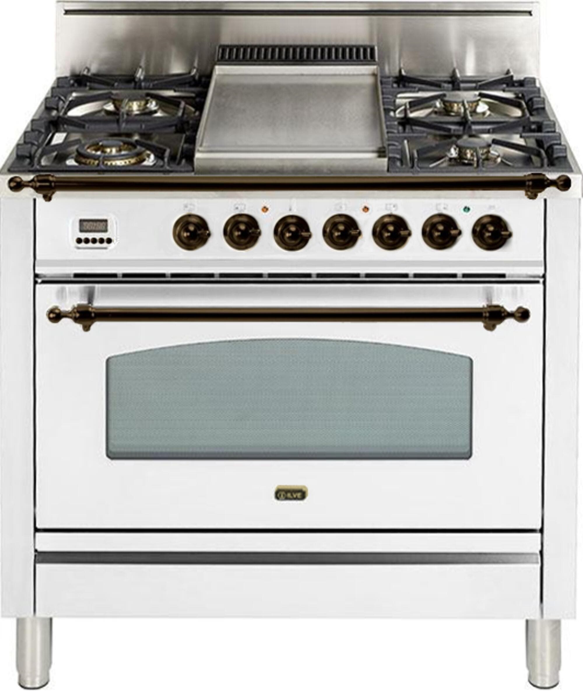 Ilve UPN90FDVGGBYLP Liquid Propane In White W/ Bronze Trim