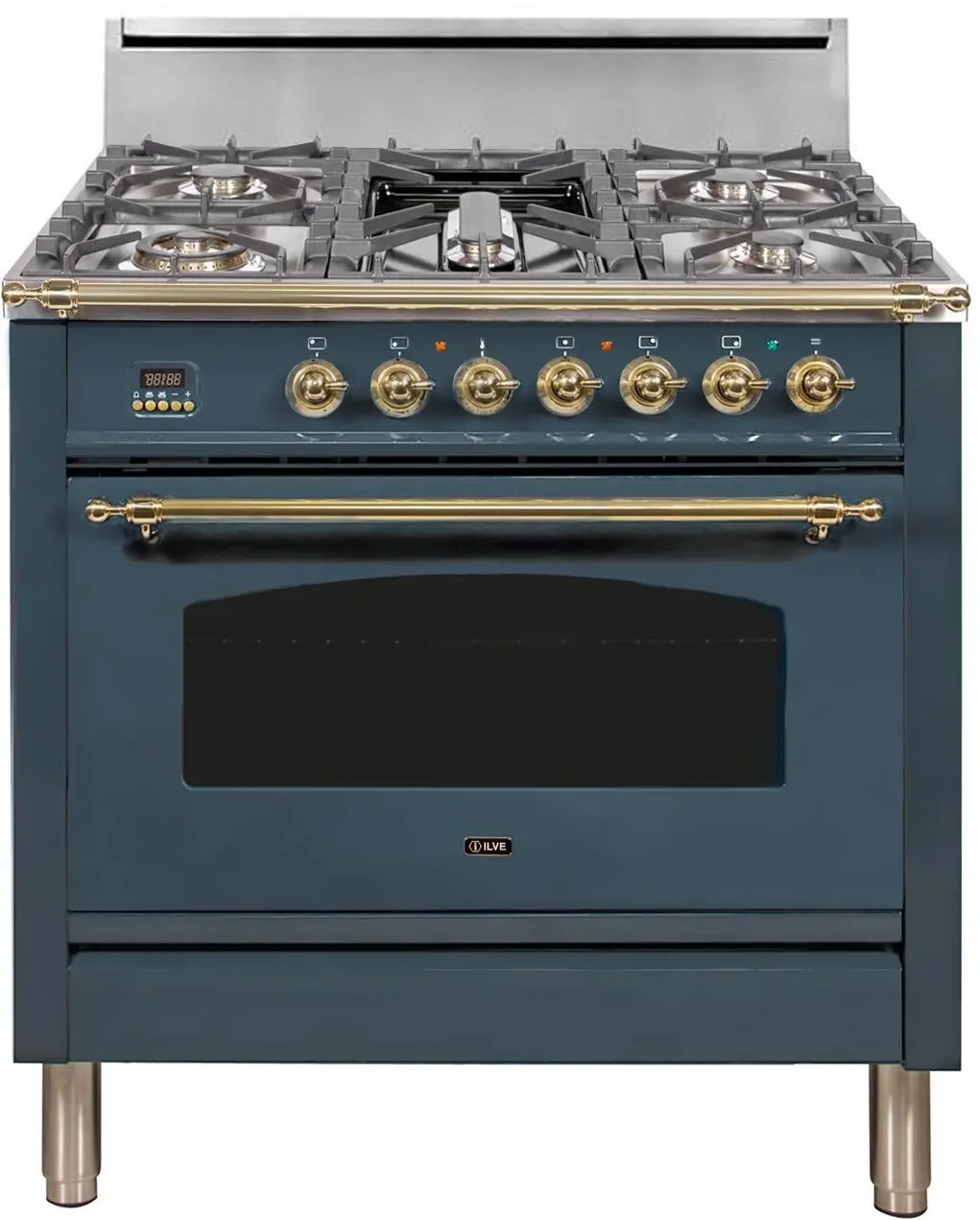 Ilve UPN90FDVGGGULP Liquid Propane In Blue Grey W/ Brass Trim