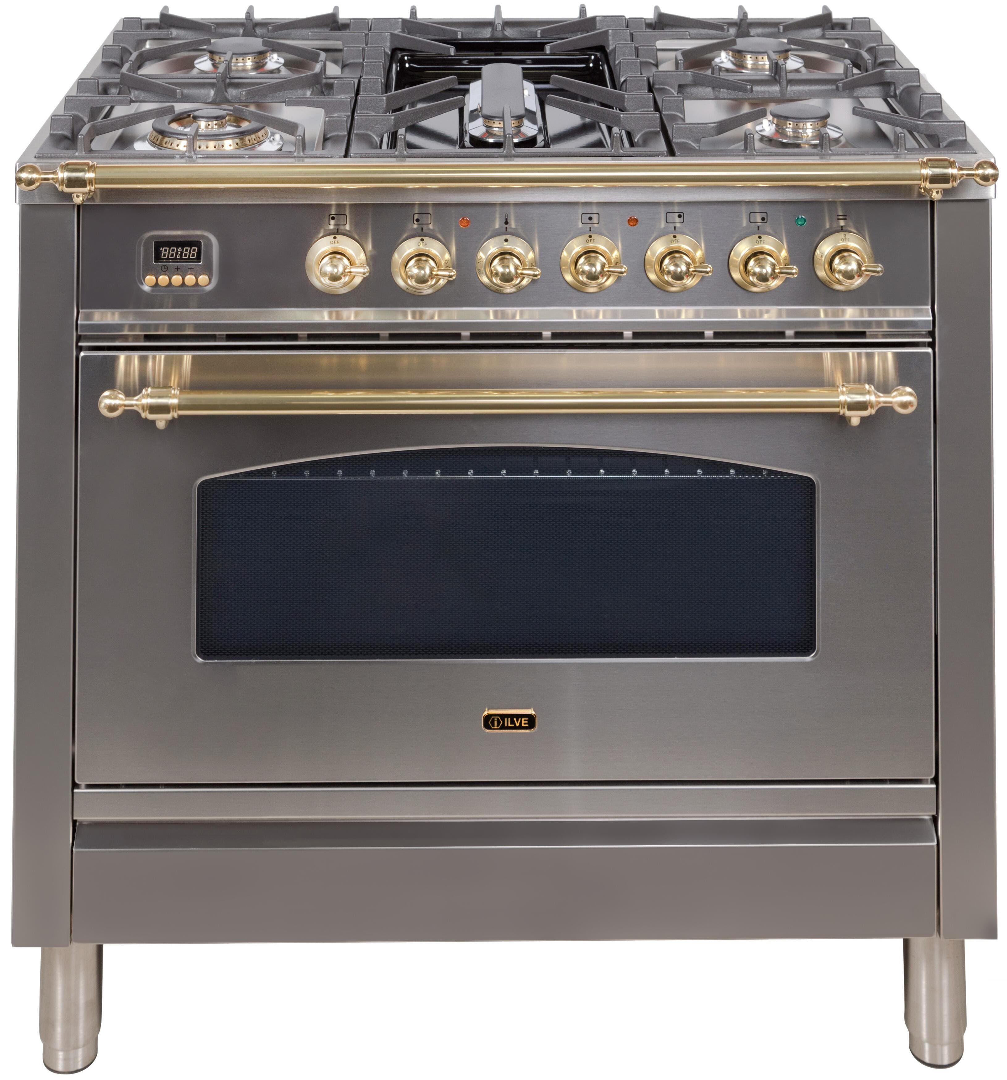 Ilve UPN90FDVGGILP Liquid Propane In Stainless Steel W/ Brass Trim