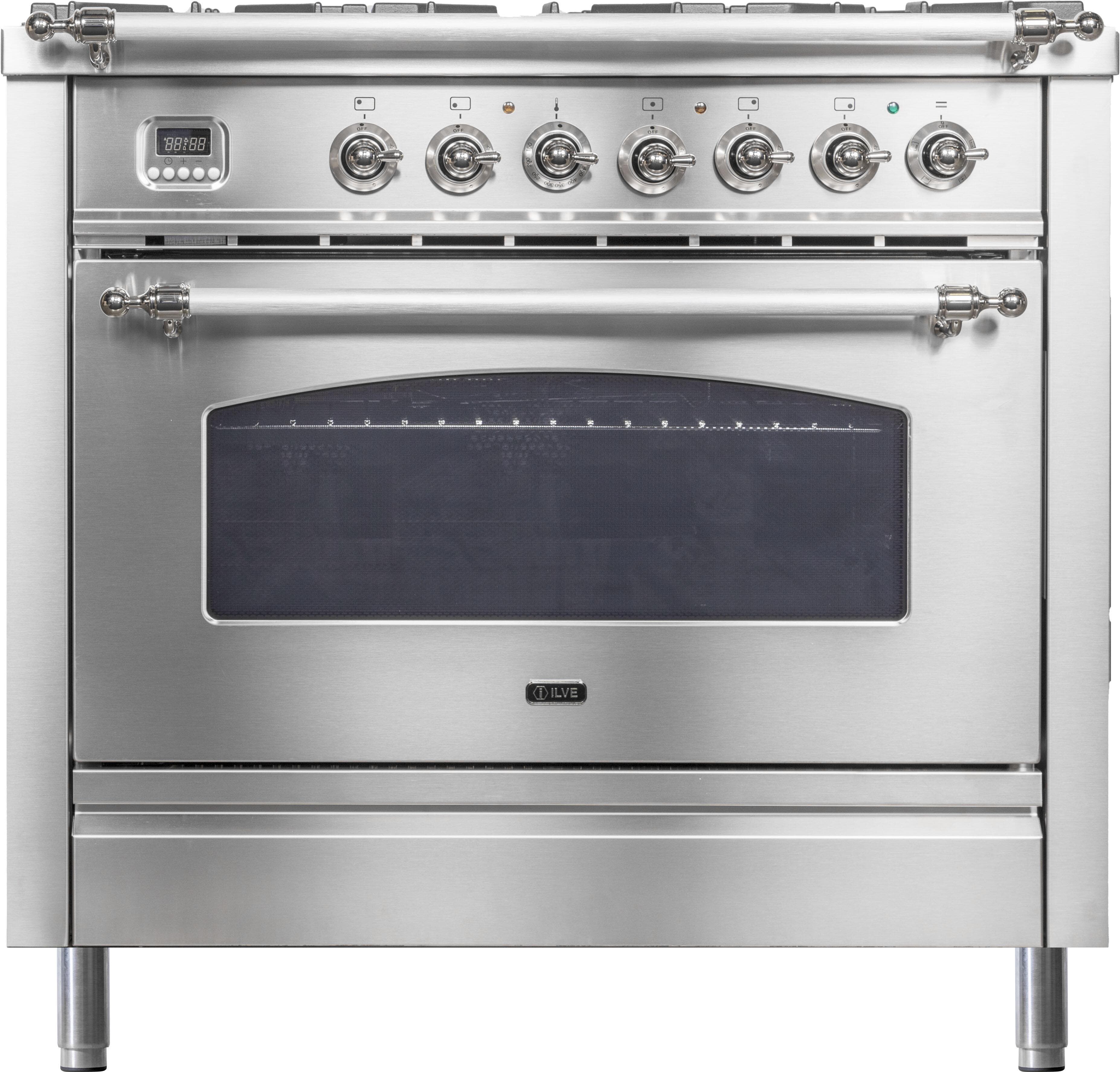 Ilve UPN90FDVGGIXLP Liquid Propane In Stainless Steel W/ Chrome Trim