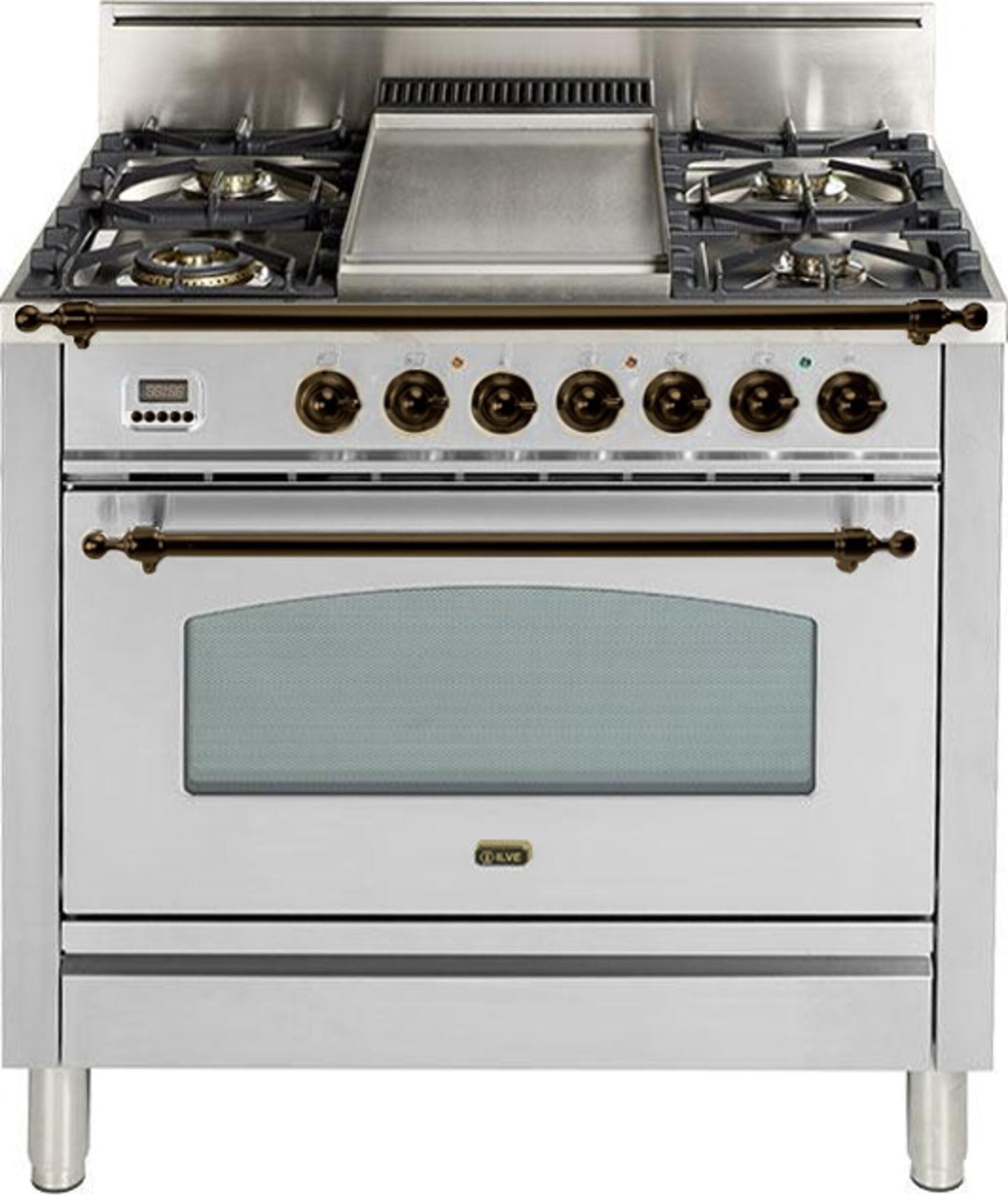 Ilve UPN90FDVGGIYLP Liquid Propane In Stainless Steel W/ Bronze Trim