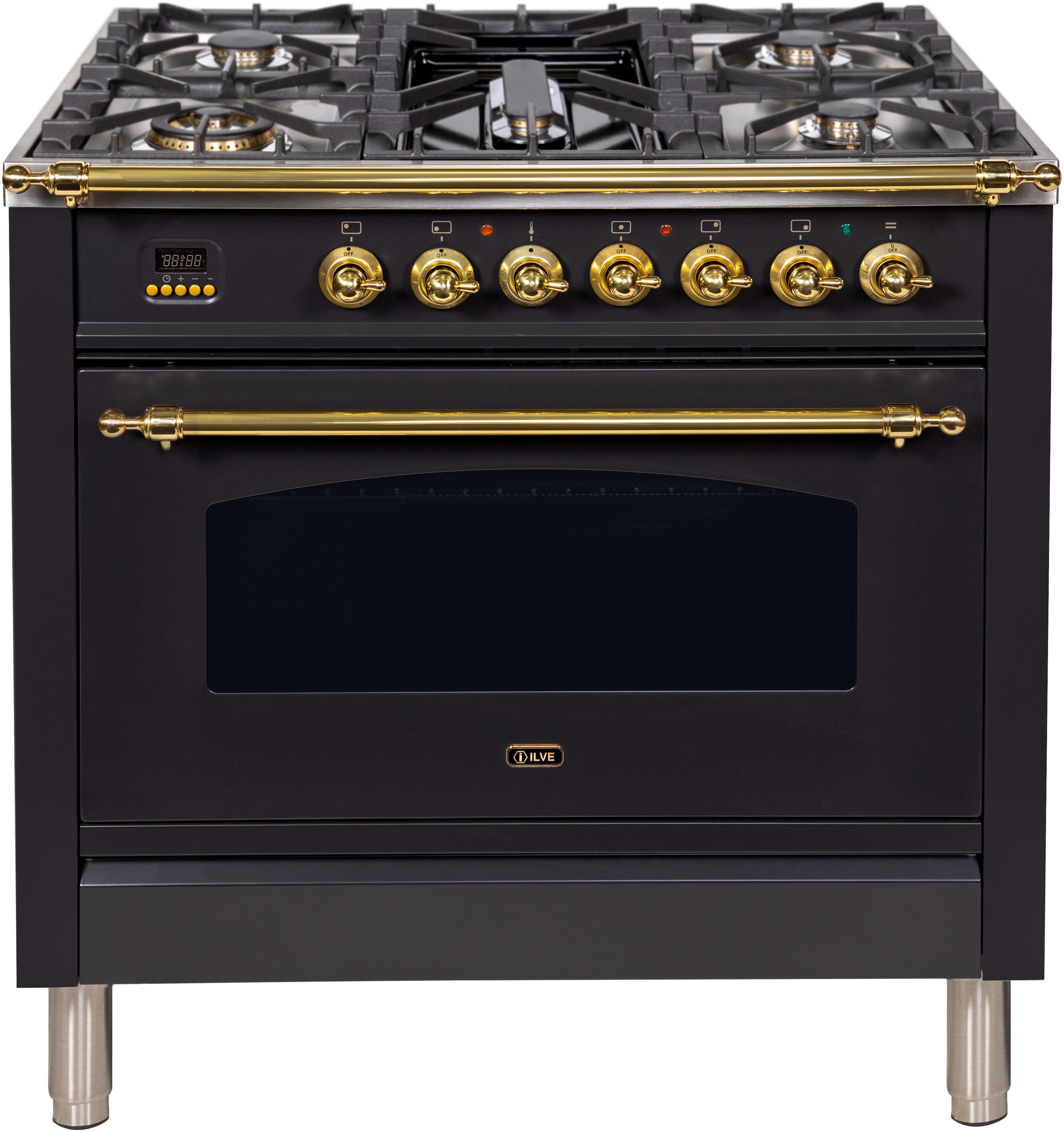Ilve UPN90FDVGGMLP Liquid Propane In Matte Graphite W/ Brass Trim