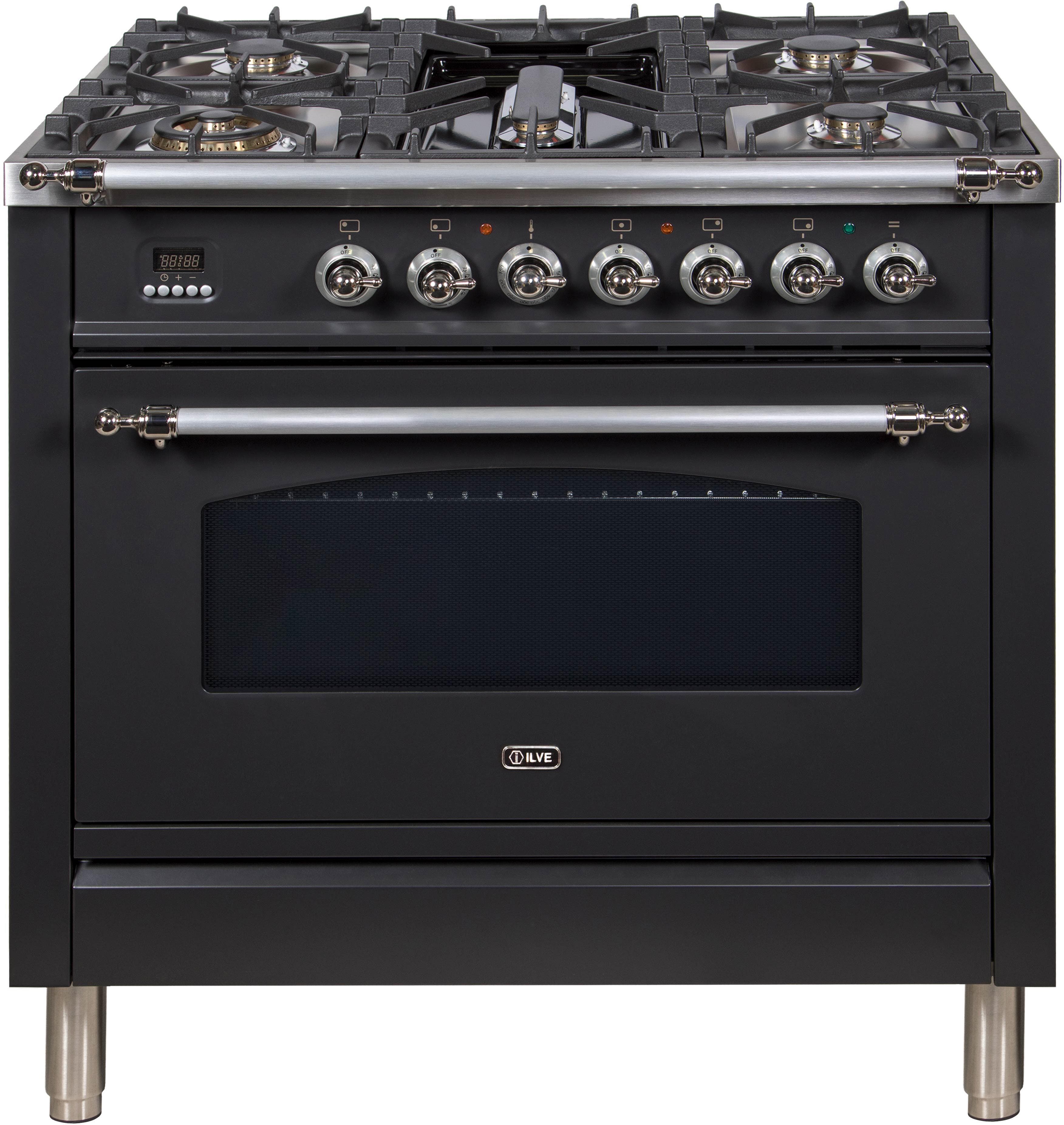 Ilve UPN90FDVGGMXLP Liquid Propane In Matte Graphite W/ Chrome Trim